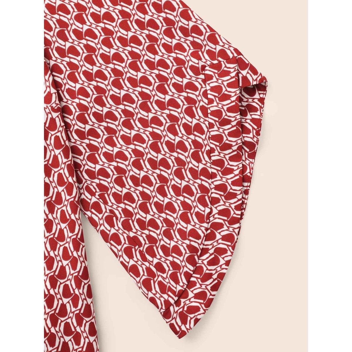 Plus Size Scarlet Geometric Round Neck Bell Sleeve Blouse Women At the Office Three Quarter Length Sleeve Round Neck Office Blouses BloomChic 28/5X Product Image