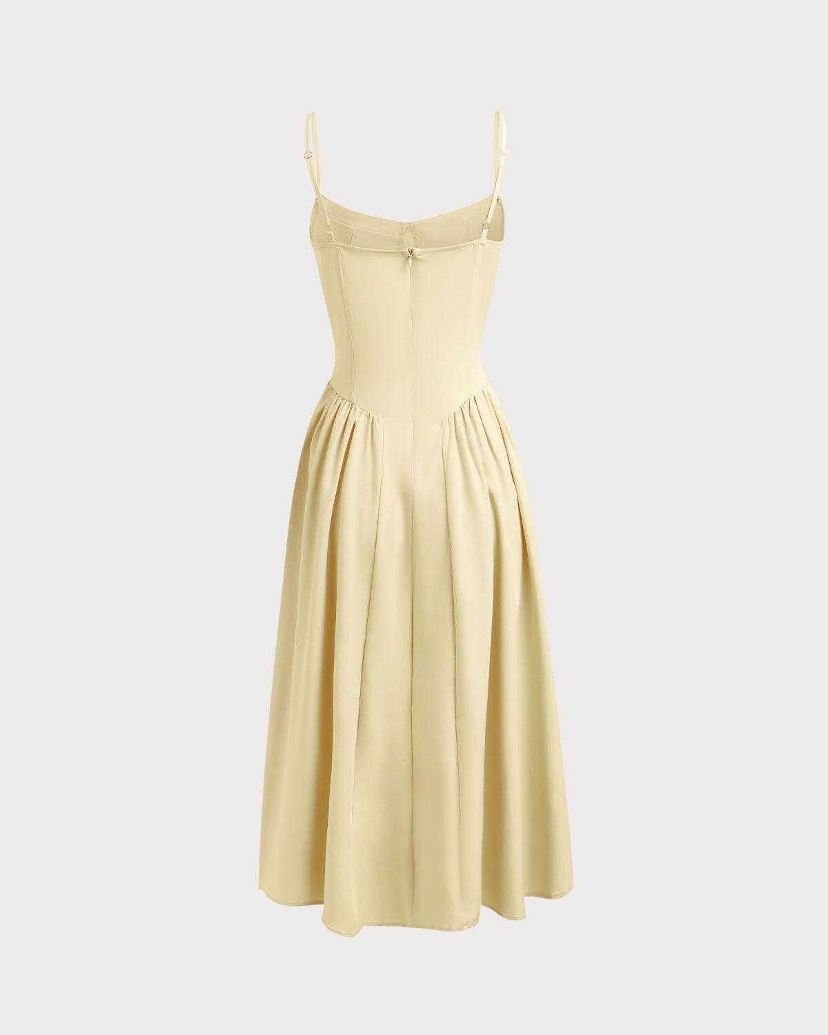 Yellow Square Neck Pocket Slip Midi Dress Product Image