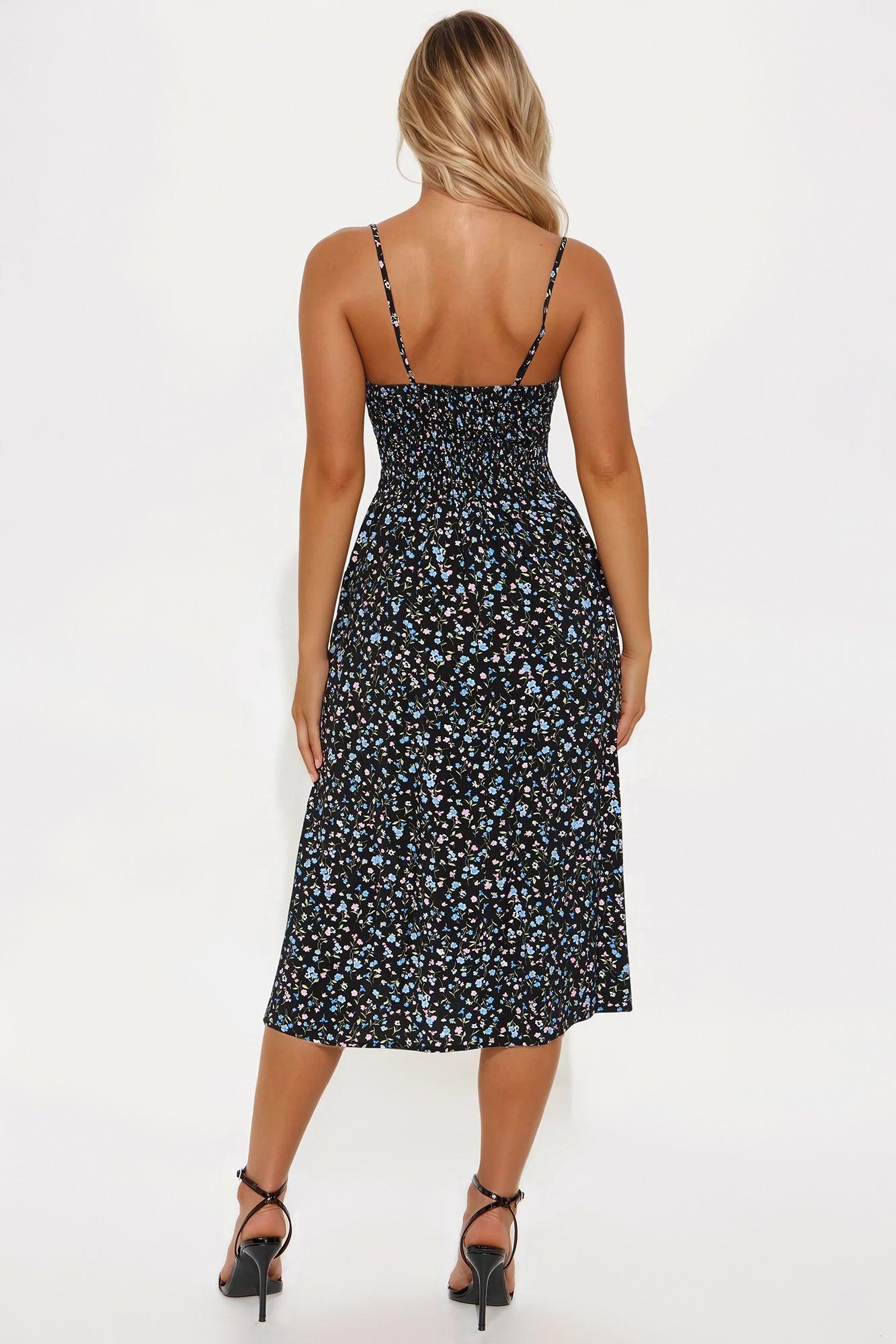 Ditsy Daisy Floral Midi Dress - Black/combo Product Image
