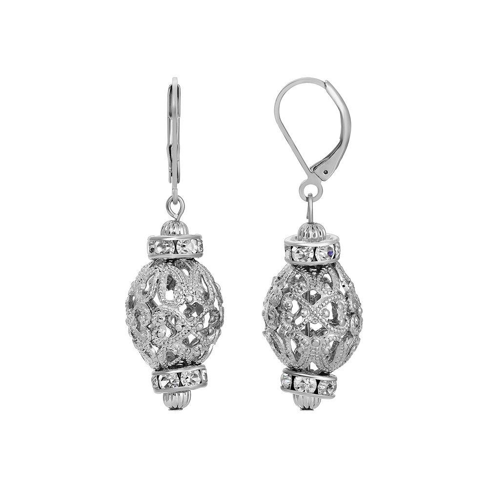 1928 Silver Tone Filigree Crystal Drop Earrings, Womens Product Image
