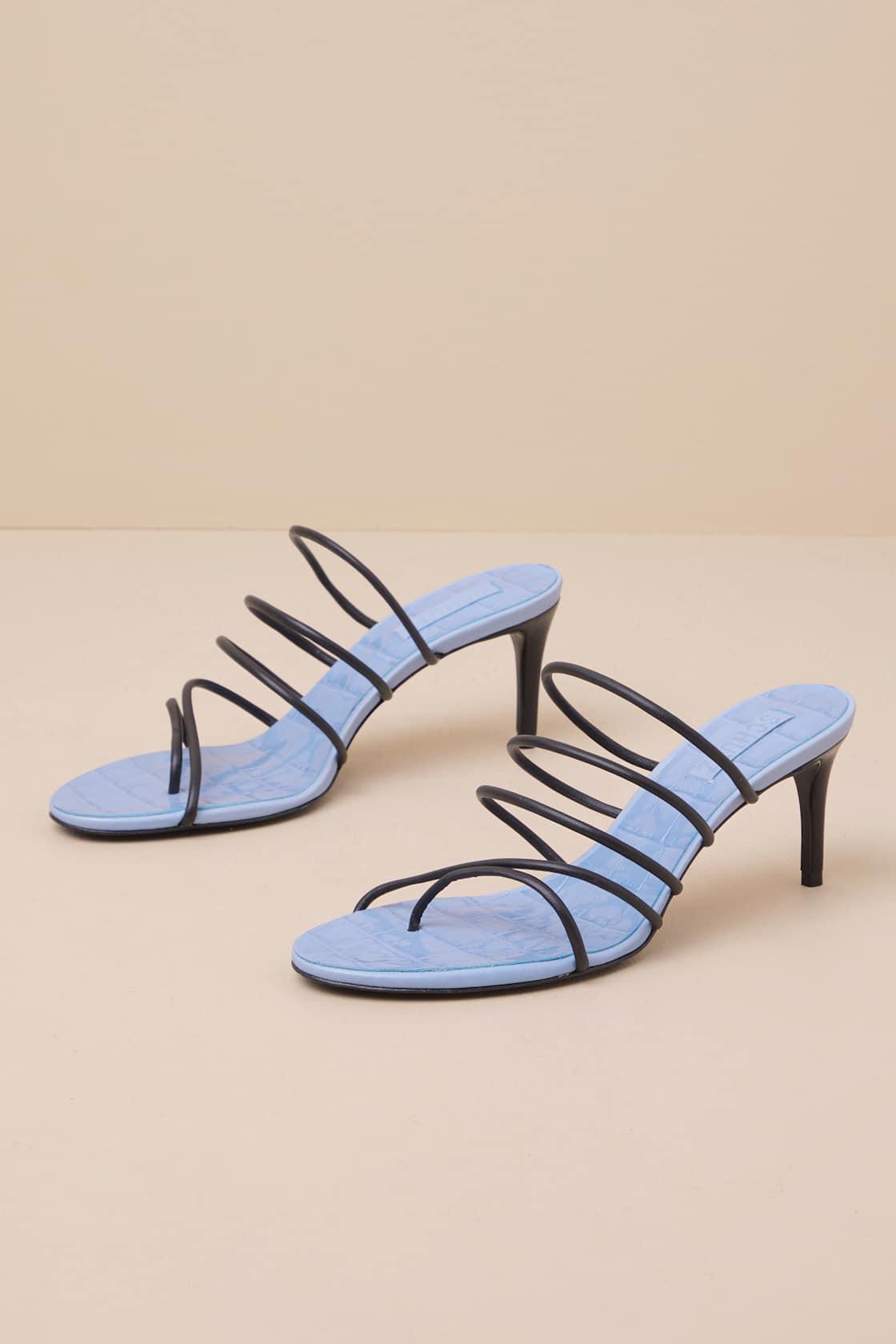 Malta Black Leather High Heel Slide Sandals Product Image