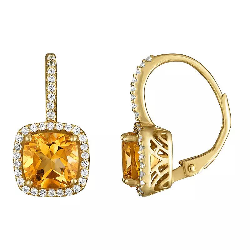 Designs by Gioelli 14k Gold Over Silver Gemstone Drop Earrings with Lab-Created White Sapphire Halo & Diamond Accents, Women's, Cr Red Product Image