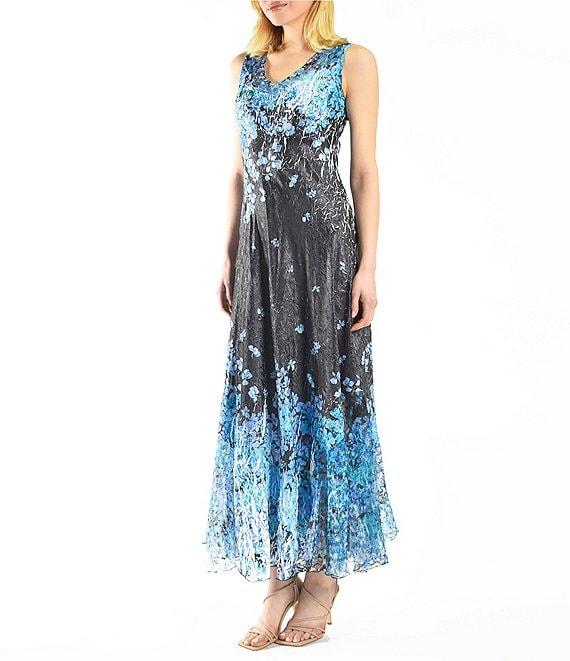 Komarov V-Neck Printed Satin Charmeuse Maxi Dress Product Image