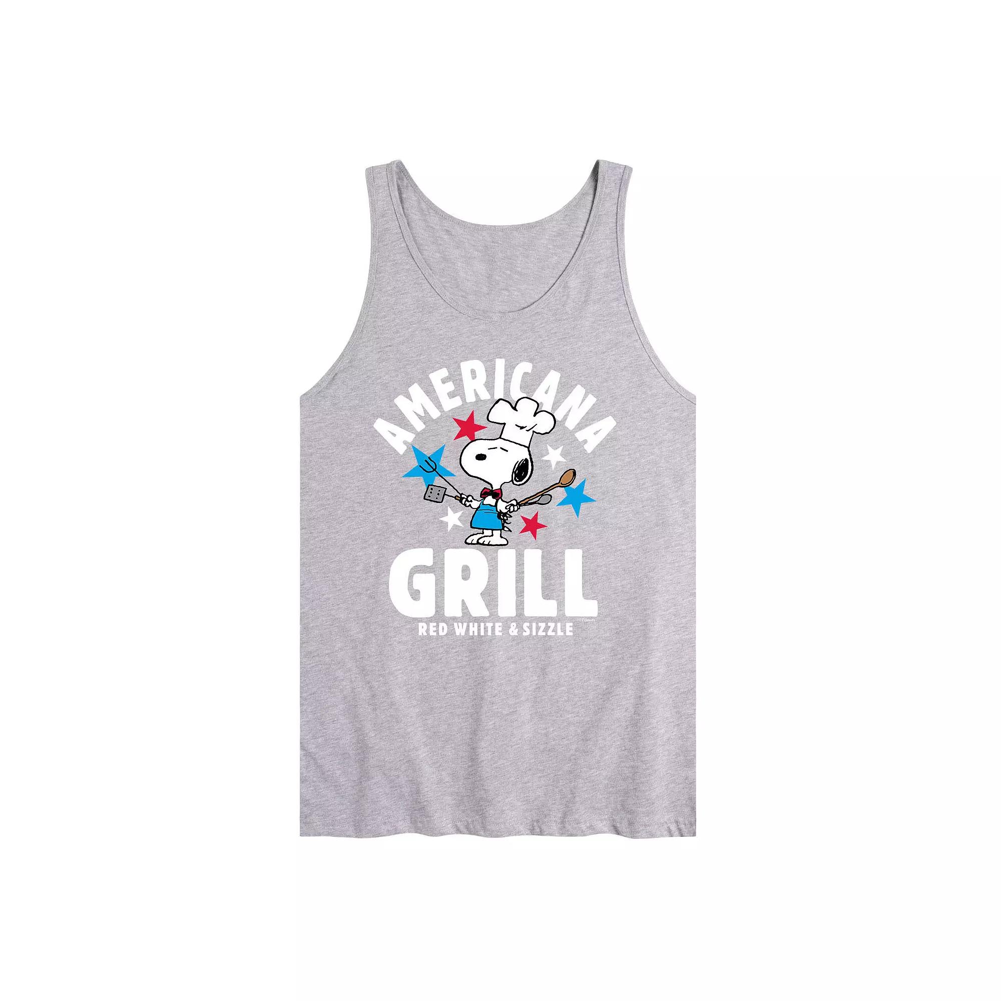 Men's Peanuts Americana Grill Tank Top, Size: Large, Athletic Grey Product Image