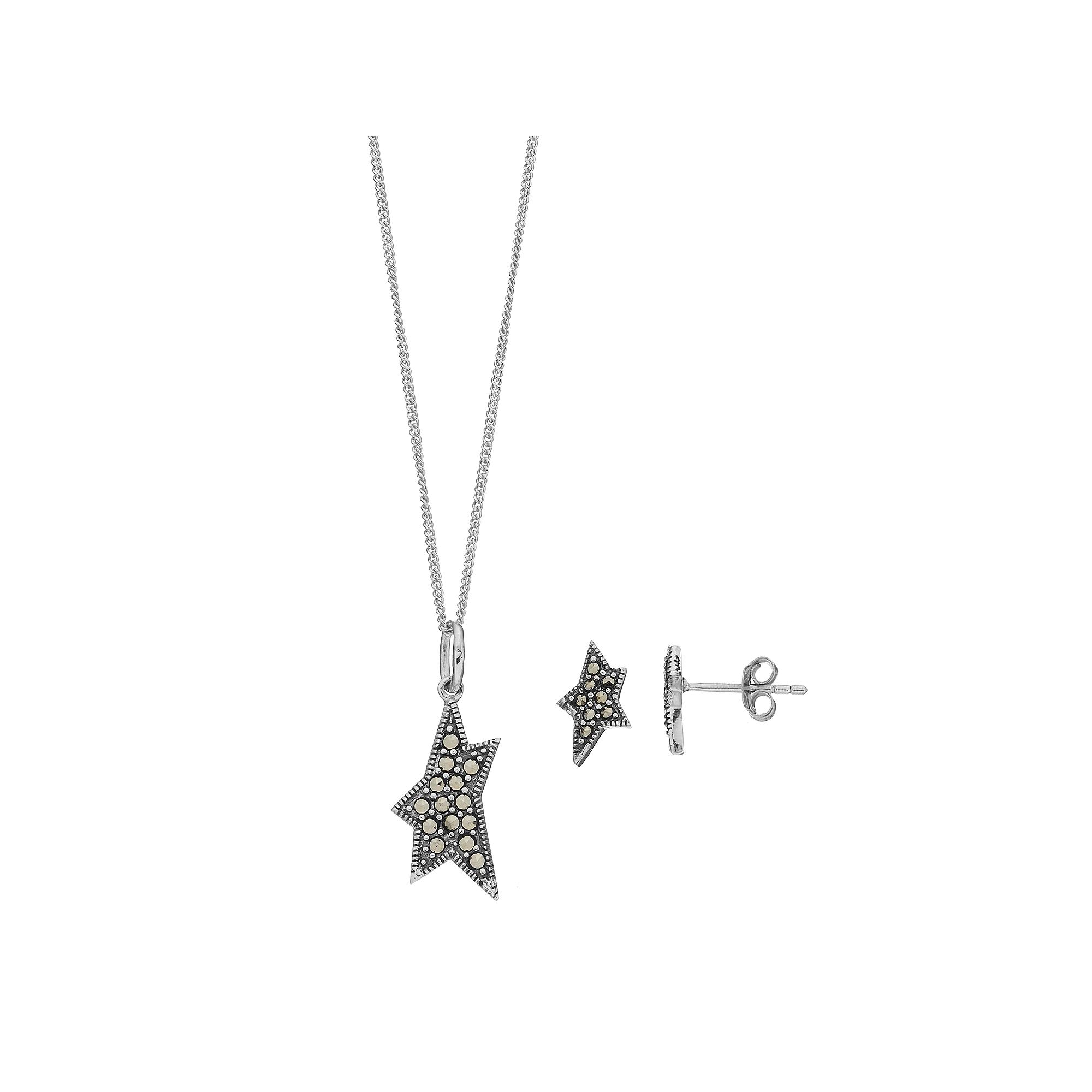 Tori Hill Sterling Silver Marcasite Shooting Star Pendant & Stud Earring Set, Women's, Size: 18" Product Image