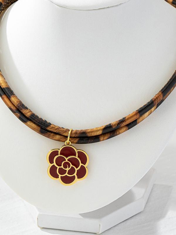 Double Layered Flower Shape Leopard Necklaces Accessories Product Image