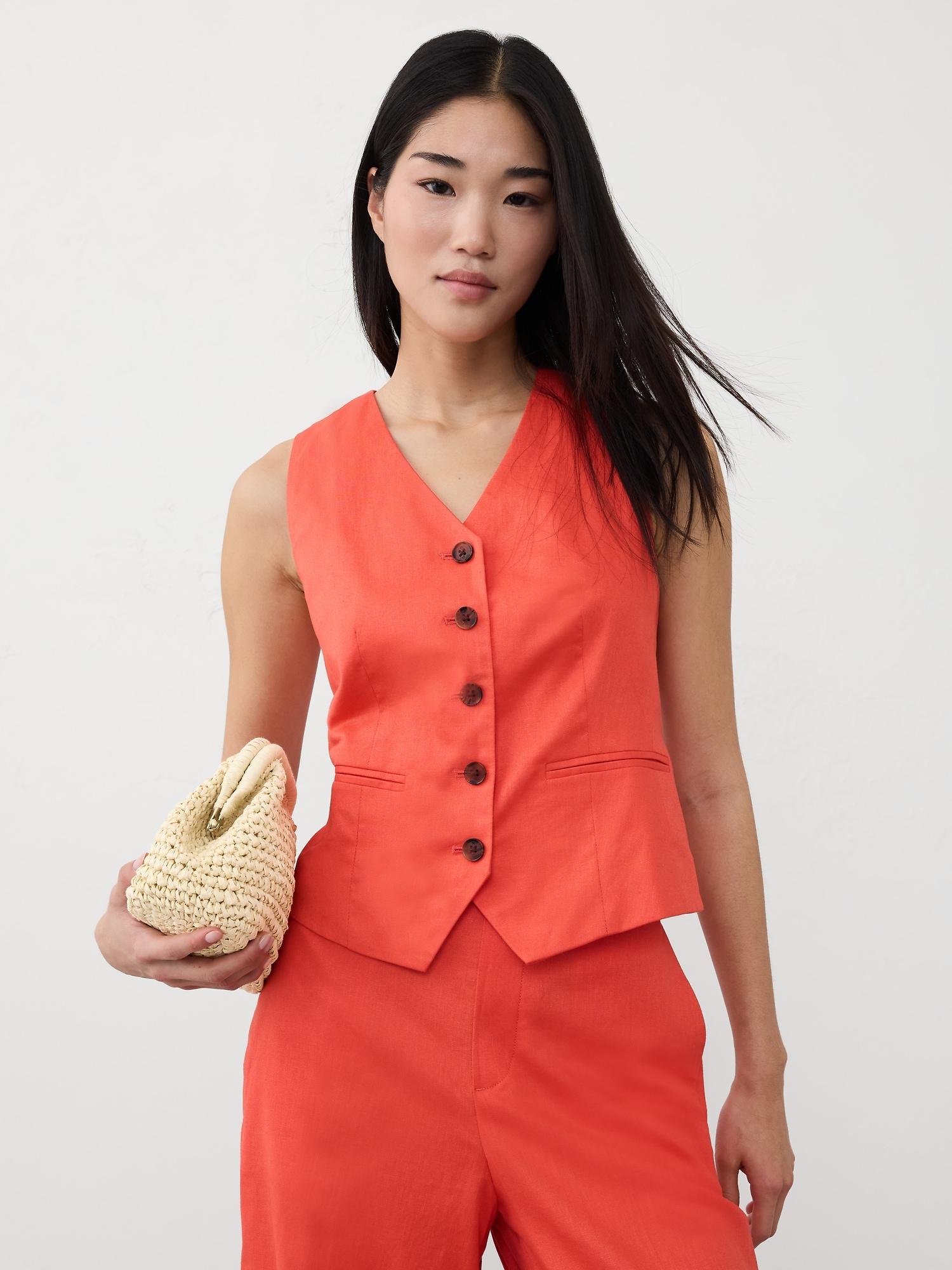 Linen-Blend Classic Vest Product Image