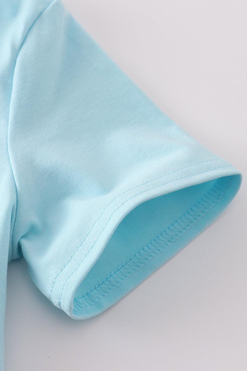 Blue sailboats embroidery smocked shorts set Product Image