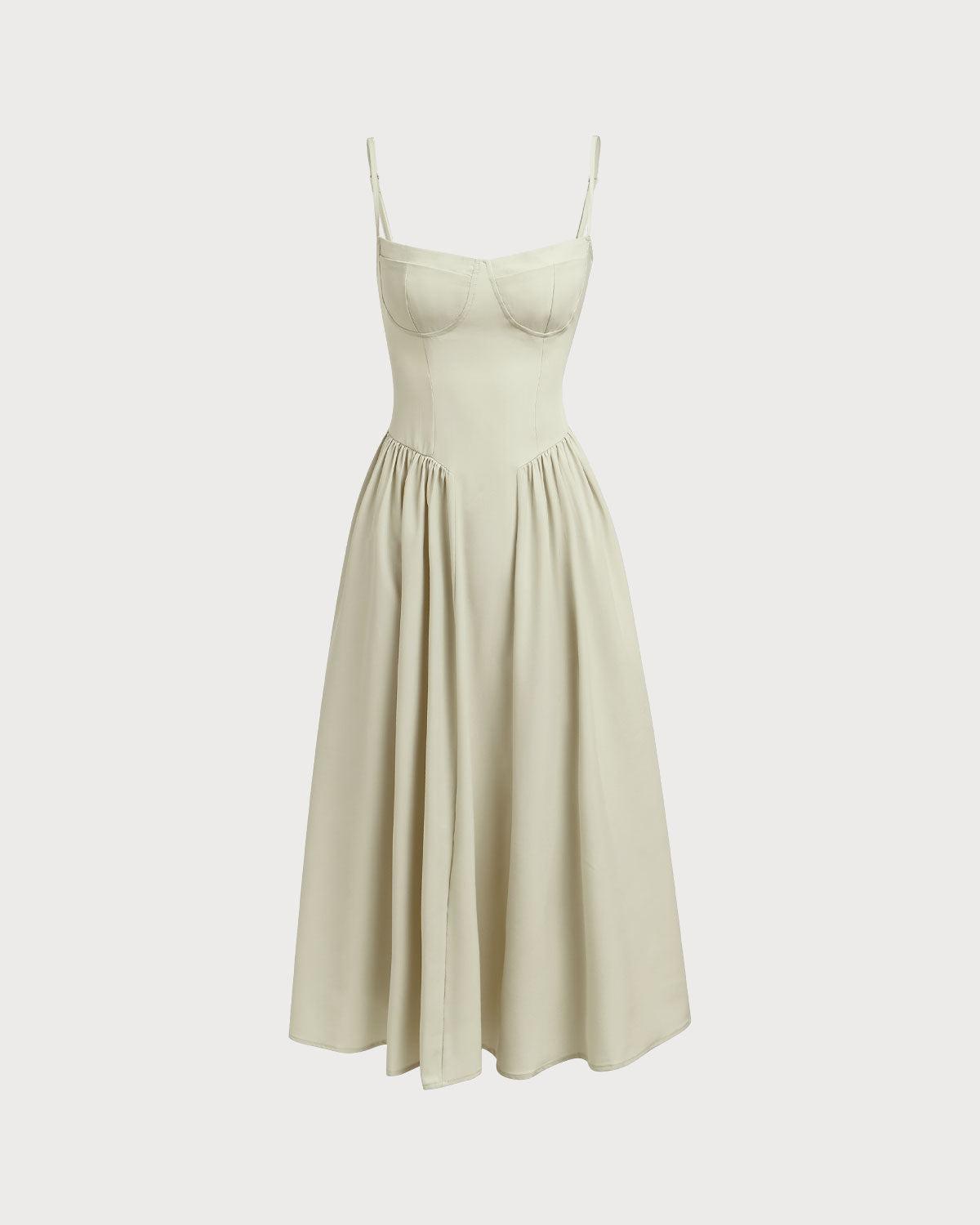 Green Square Neck Pocket Slip Midi Dress Product Image