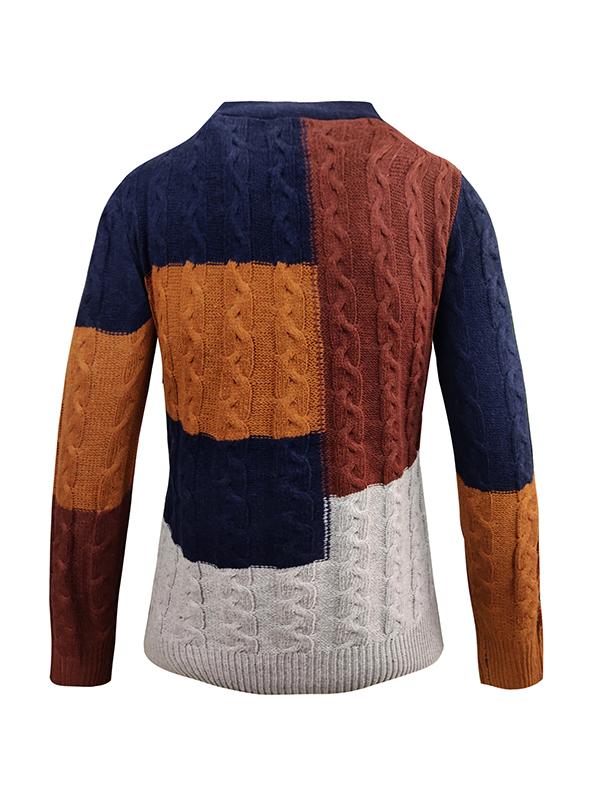 Men's Irregular Color Block Splice V Neck Sweater Product Image