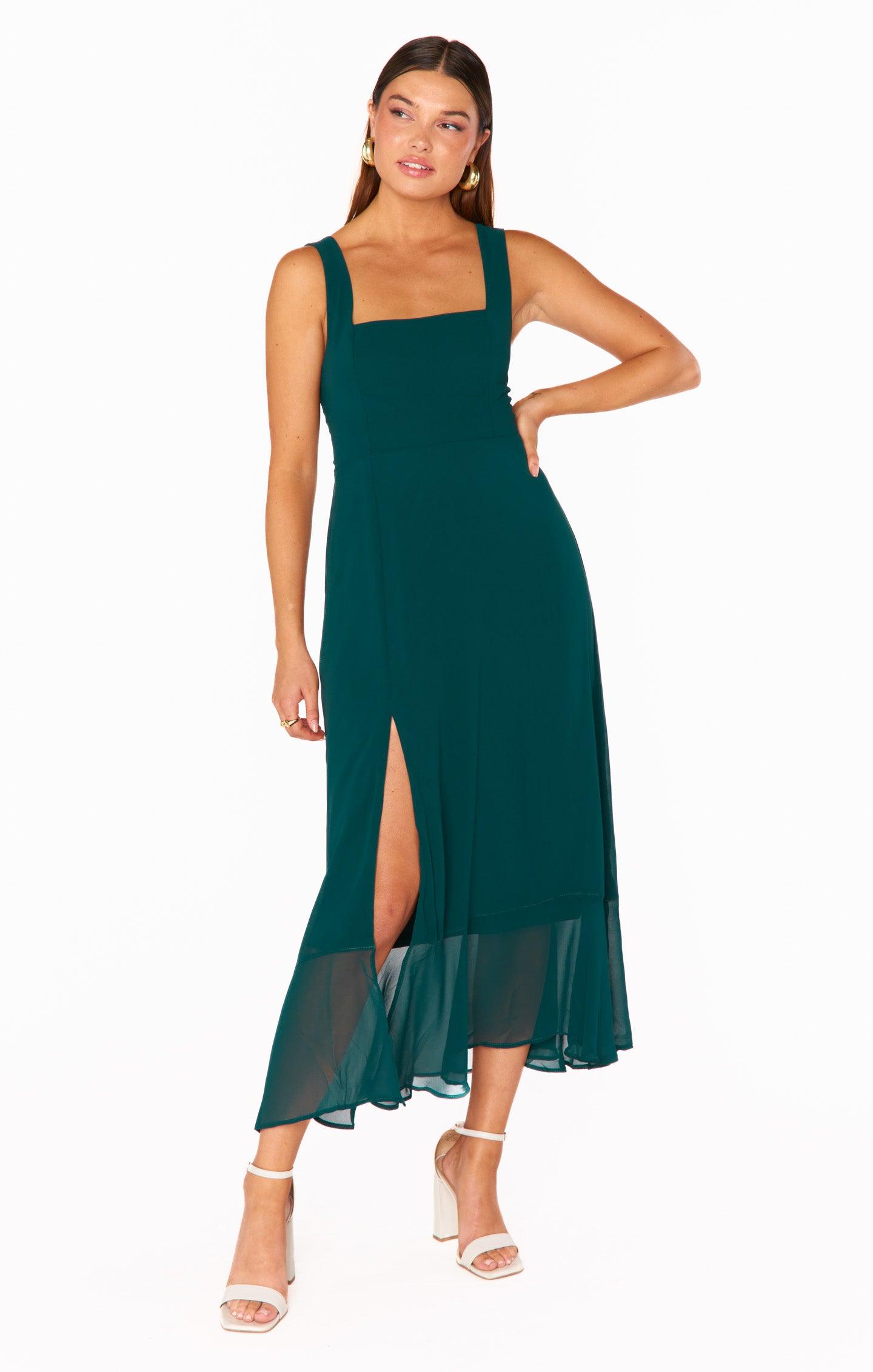 Claire Midi Dress ~ Emerald Chiffon Product Image