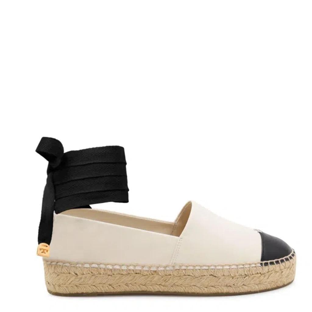TORY BURCH White Espadrilles With Metallic Logo On The Front And Ankle Strap In Leather Woman Product Image