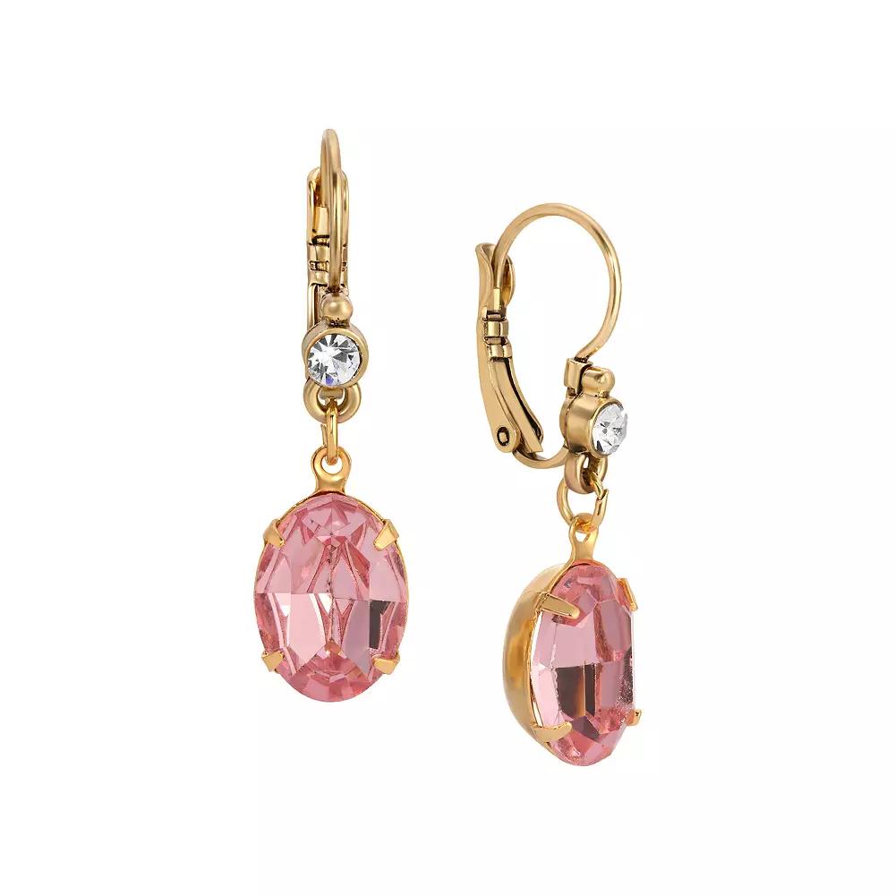1928 Gold Tone Pink Oval Crystal Leverback Earrings, Women's Product Image