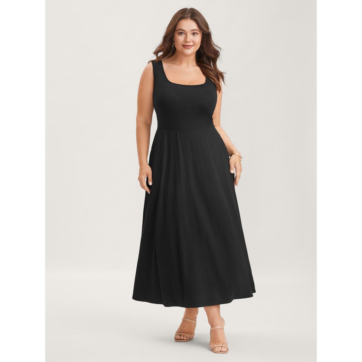 Plus Size Sheer Back-Tie Plunging Neck Midi Dress Black Women U-neck Sleeveless Curvy BloomChic 18-20/2X Product Image