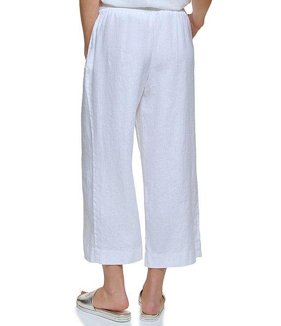 DKNY by Donna Karan Wide Leg Drawstring Woven Linen Blend Coordinating Pocketed Pants Product Image