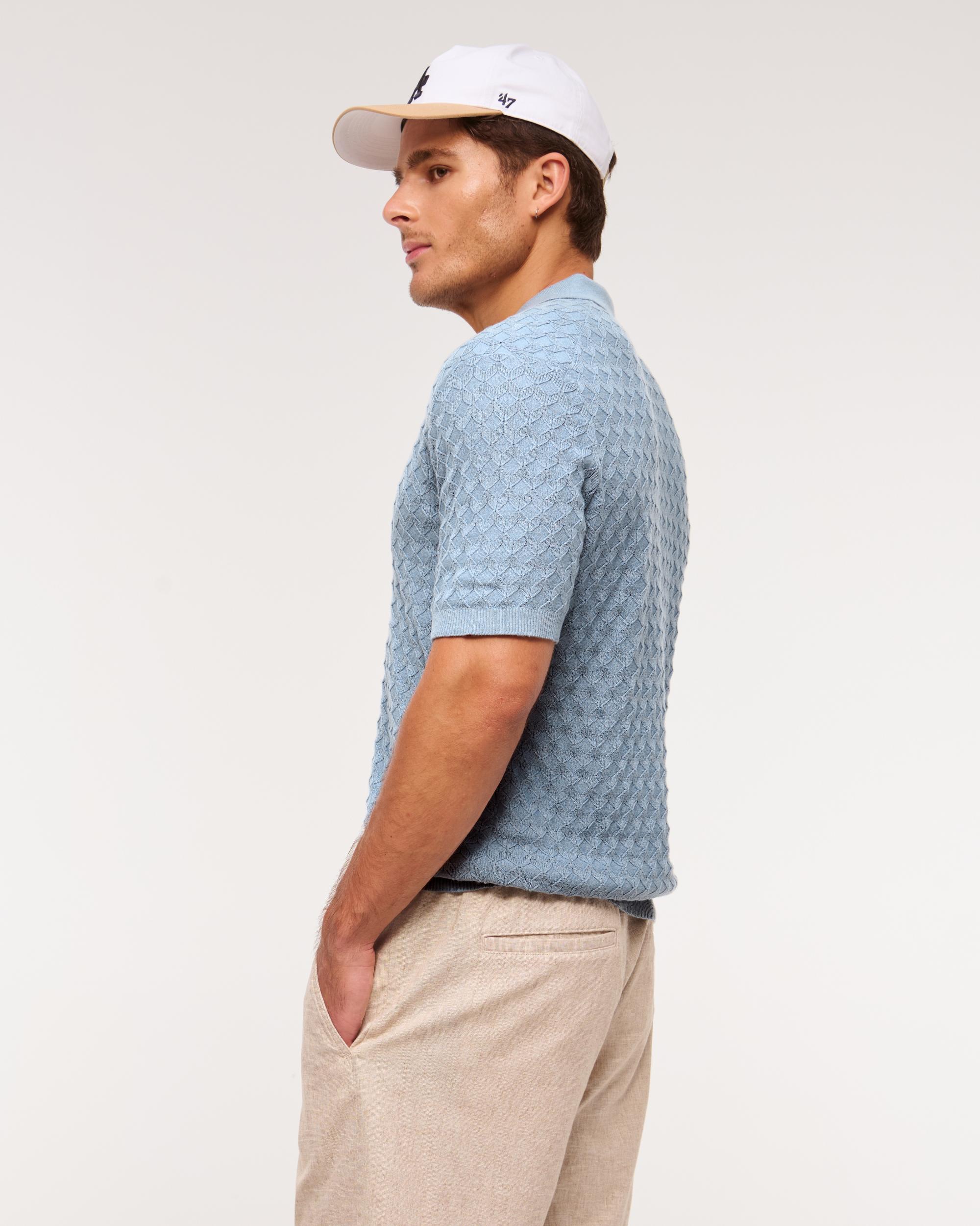 Pointelle Stitch Johnny Collar Sweater Polo Product Image