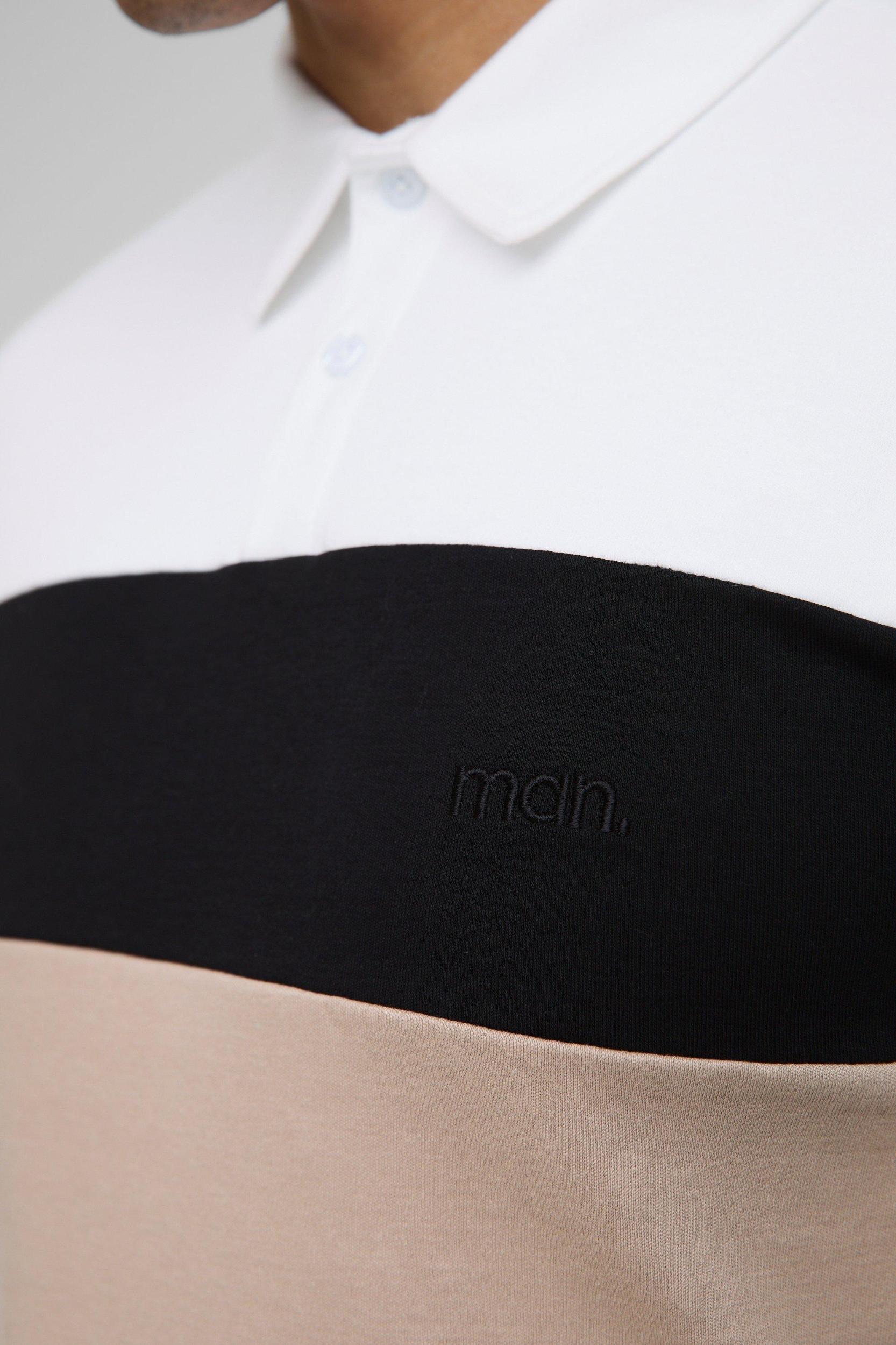 Slim Fit Man Colour Block Interlock Polo | boohooMAN USA Product Image