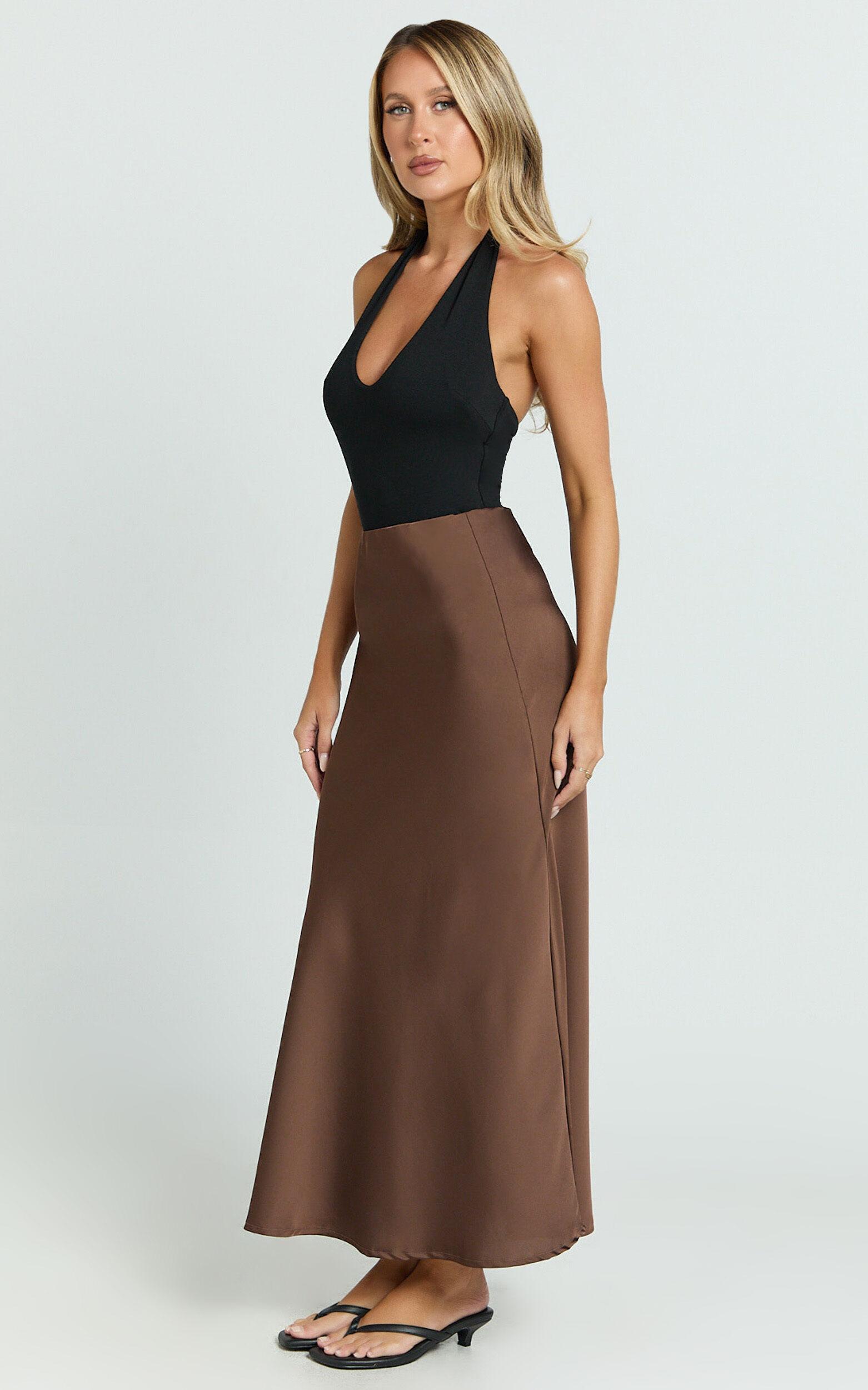 Amari Maxi Skirt - High Waisted Bias Cut Skirt in Chocolate Product Image
