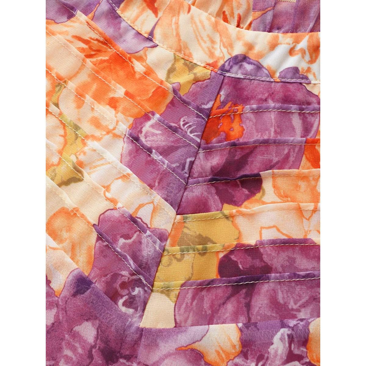 Plus Size Multicolor Mock Neck Contrast Floral Flutter Sleeve Blouse Women Elegant Short sleeve Mock Neck Everyday Blouses BloomChic 18-20/2X Product Image