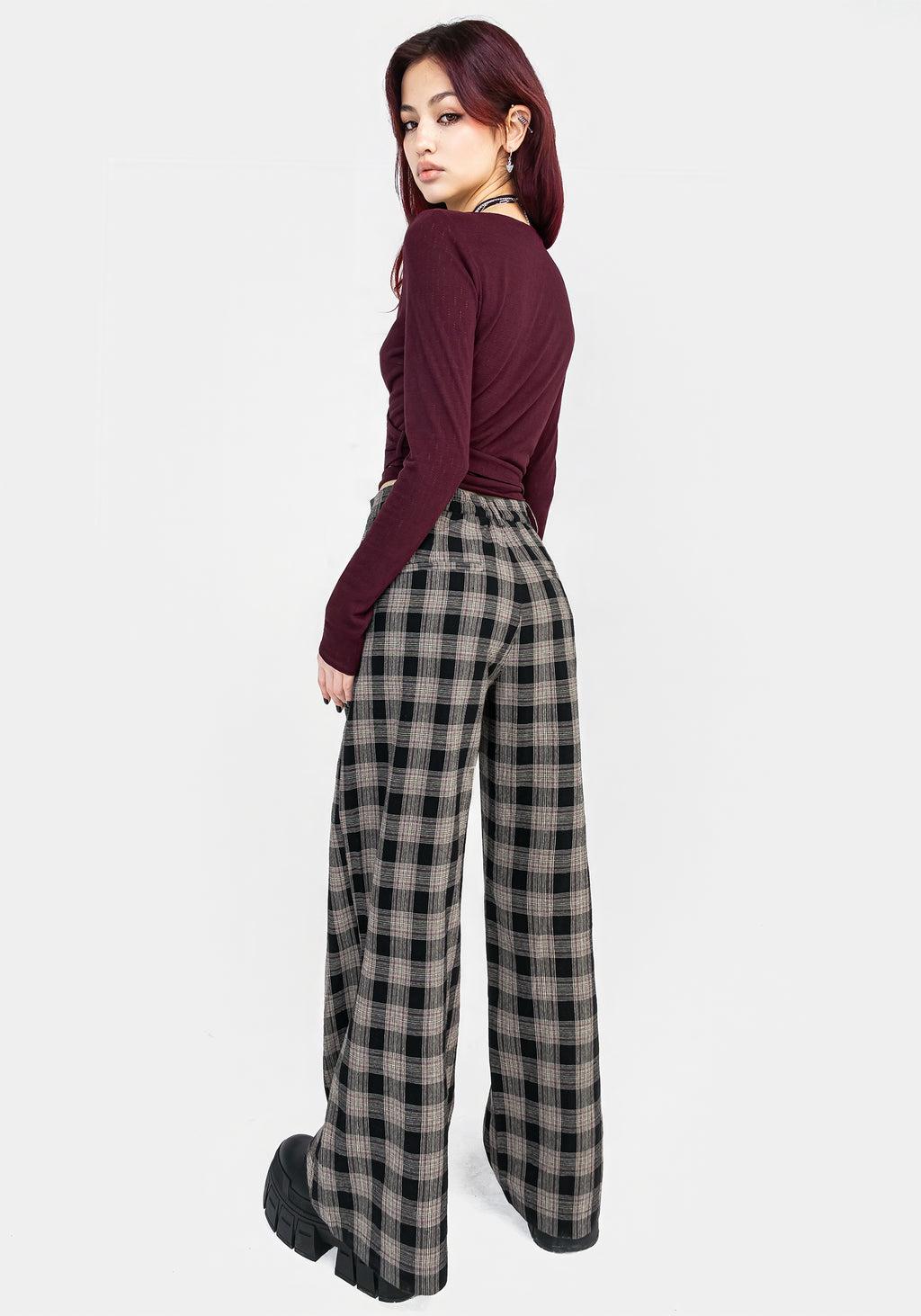 Glenda Wide Leg Check Trousers Product Image