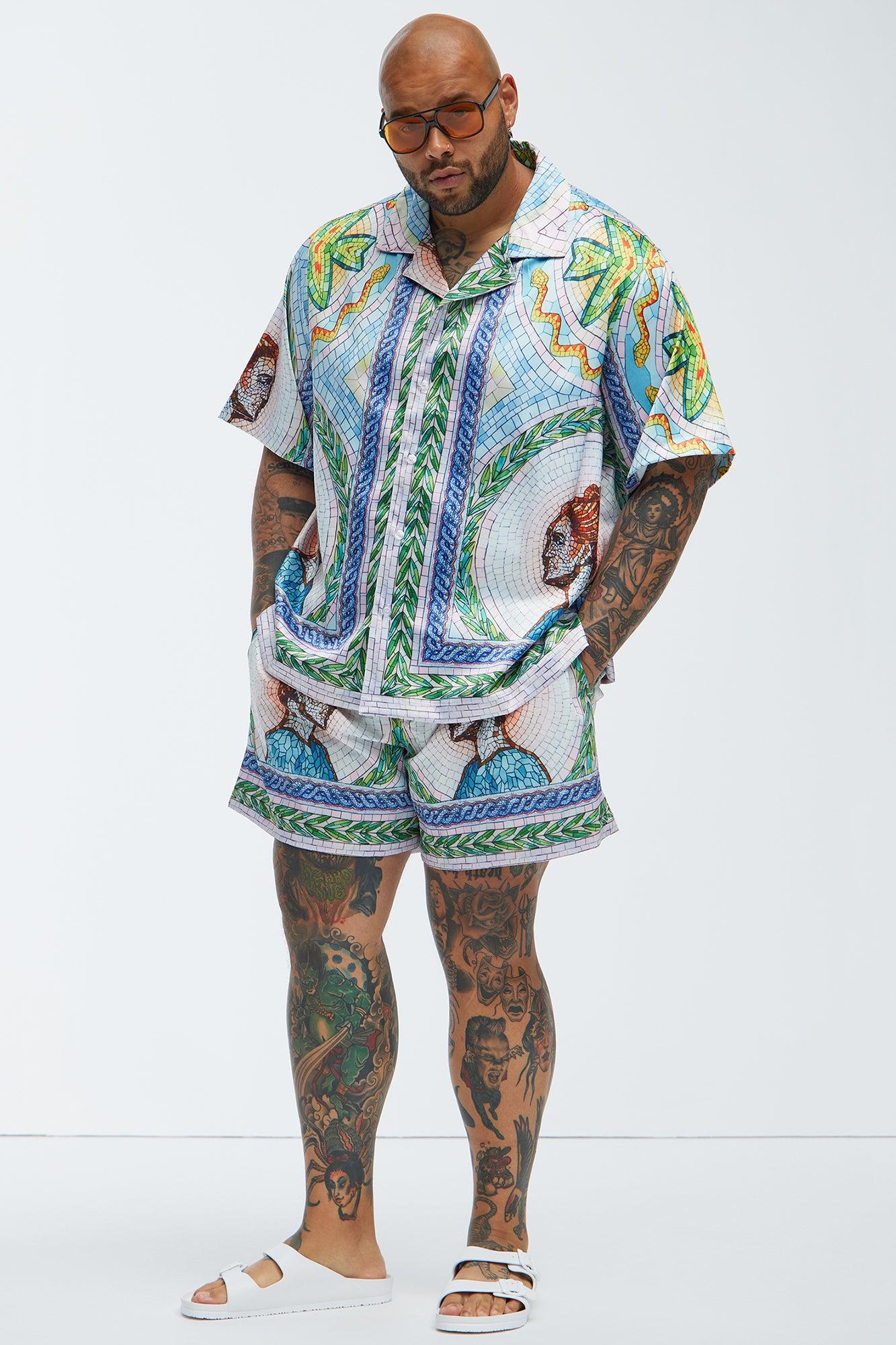 Atherton Mosaic Swim Mid Trunk - Blue/combo Product Image