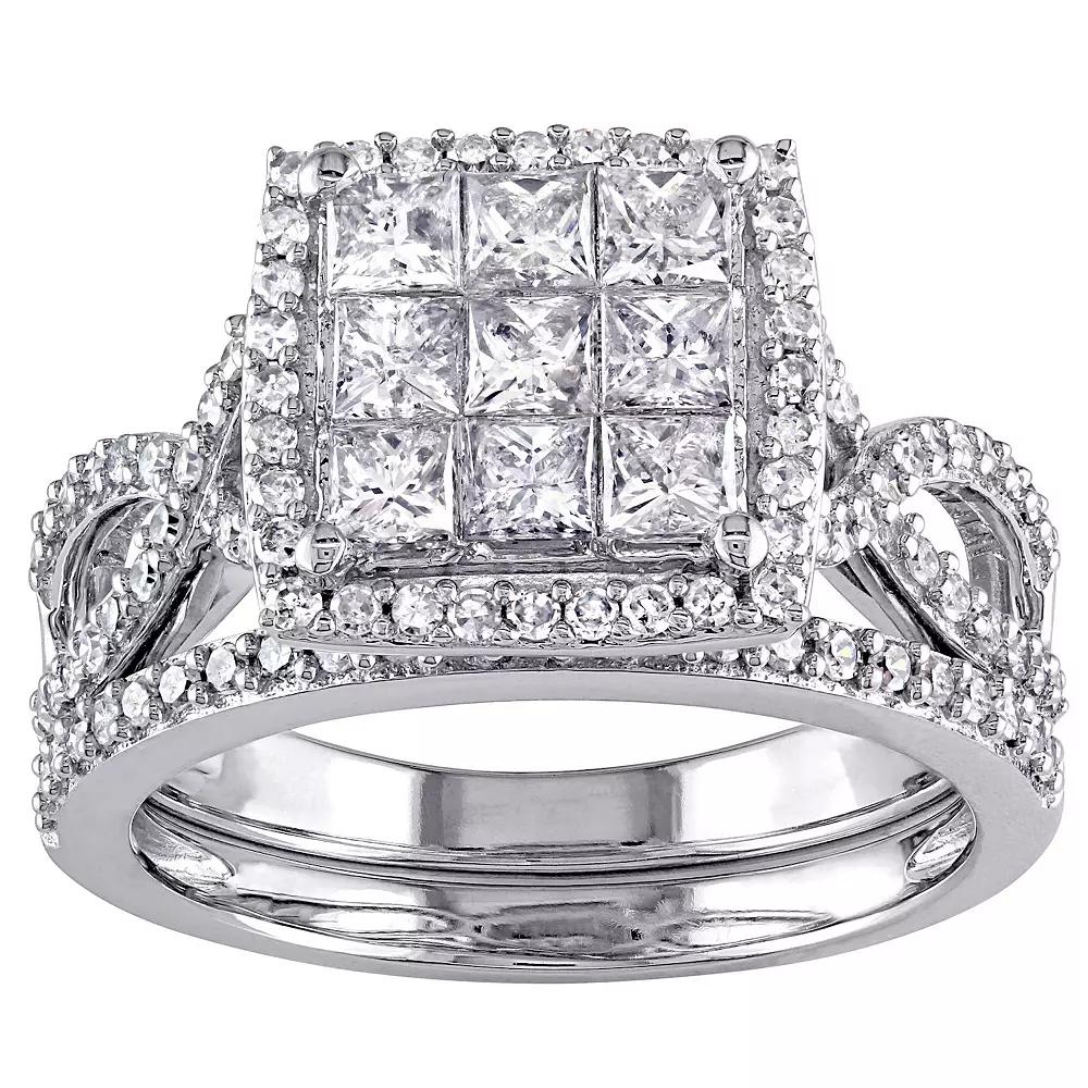 Stella Grace 10k White Gold 1 1/2 Carat T.W Diamond Halo Bridal Rings Set, Women's, Size: 8.50, 14k Whgold Product Image