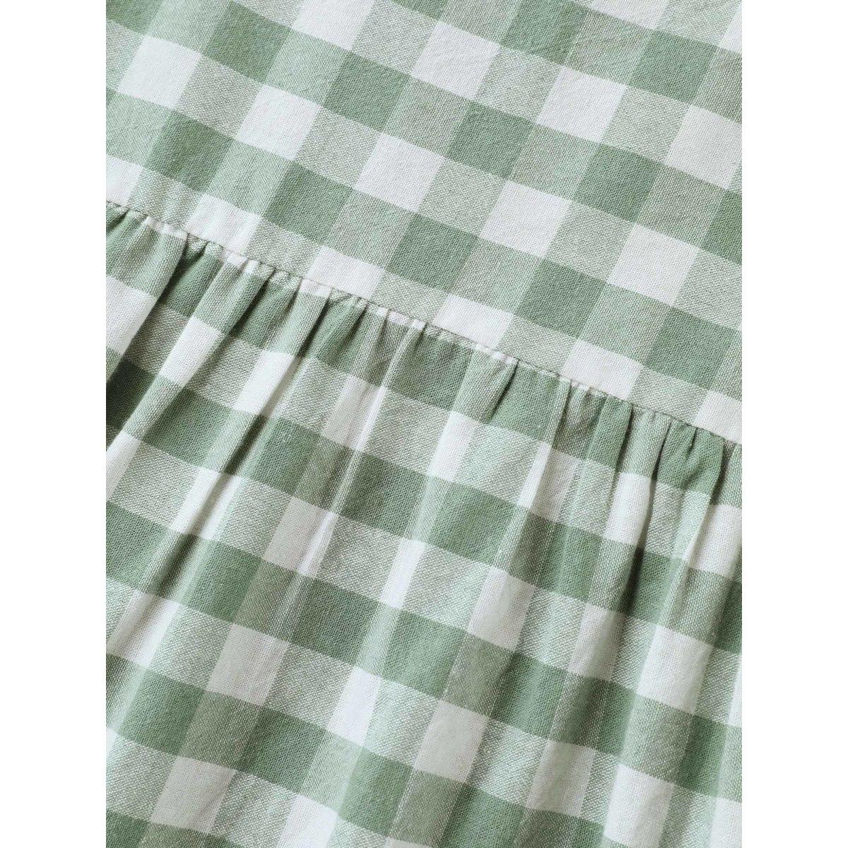 Plus Size Sage Plaid Pattern Waist-Cinched Blouse Women Casual Short sleeve Round Neck Everyday-Casual Blouses BloomChic 18-20/2X Product Image