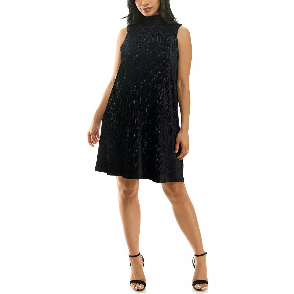 Women's Nina Leonard Smocked Shift Dress, Size: Small, Black Product Image