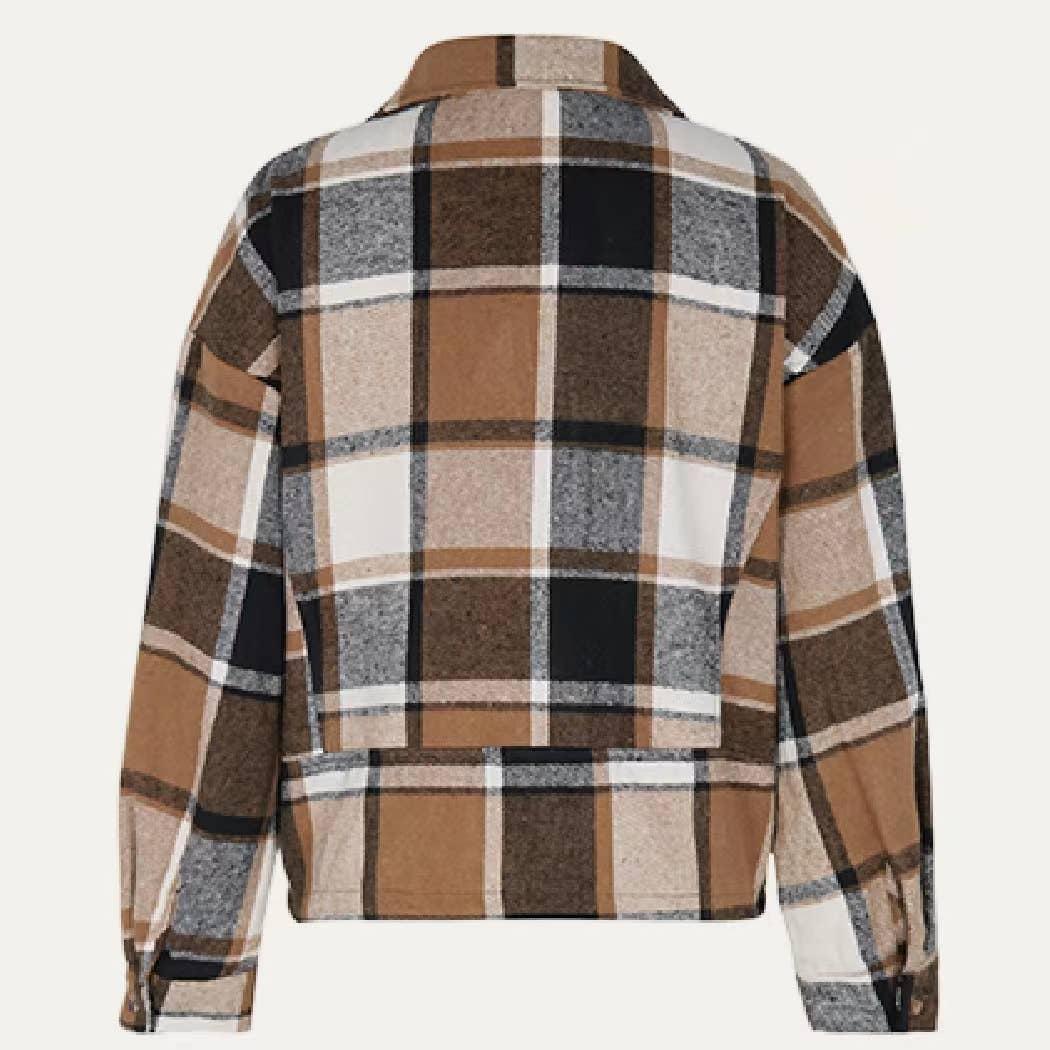 Chic Classic Plaid Collared Neck Asymmetrical Zipper Shacket Product Image