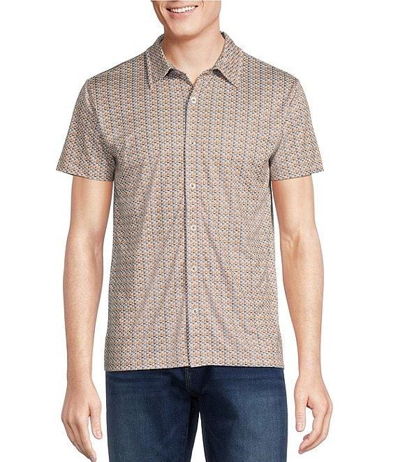 Cremieux Premium Denim Guitar Print Short Sleeve Coat Front Knit Shirt Product Image