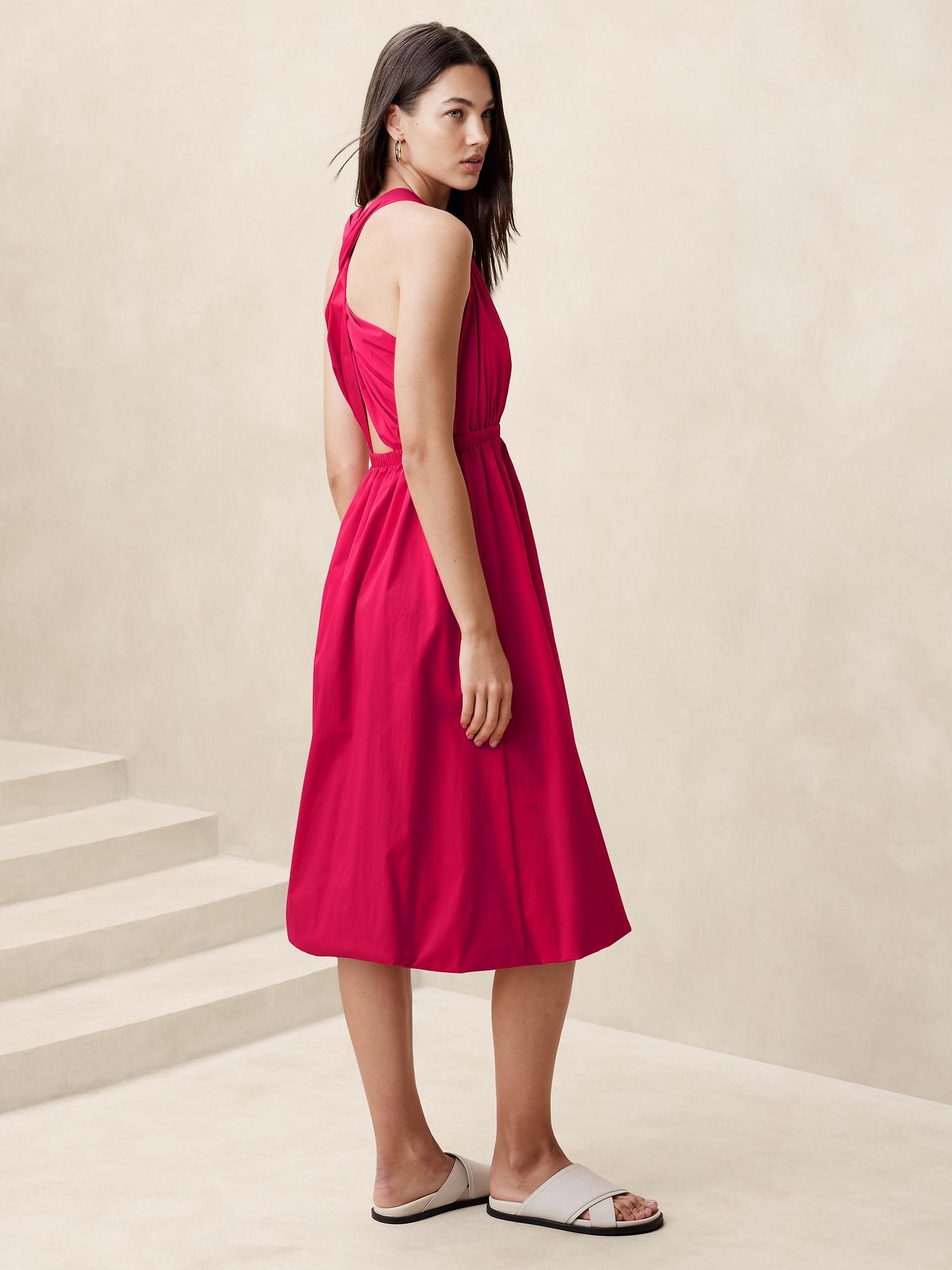 Bubble-Hem Taffeta Midi Dress Product Image