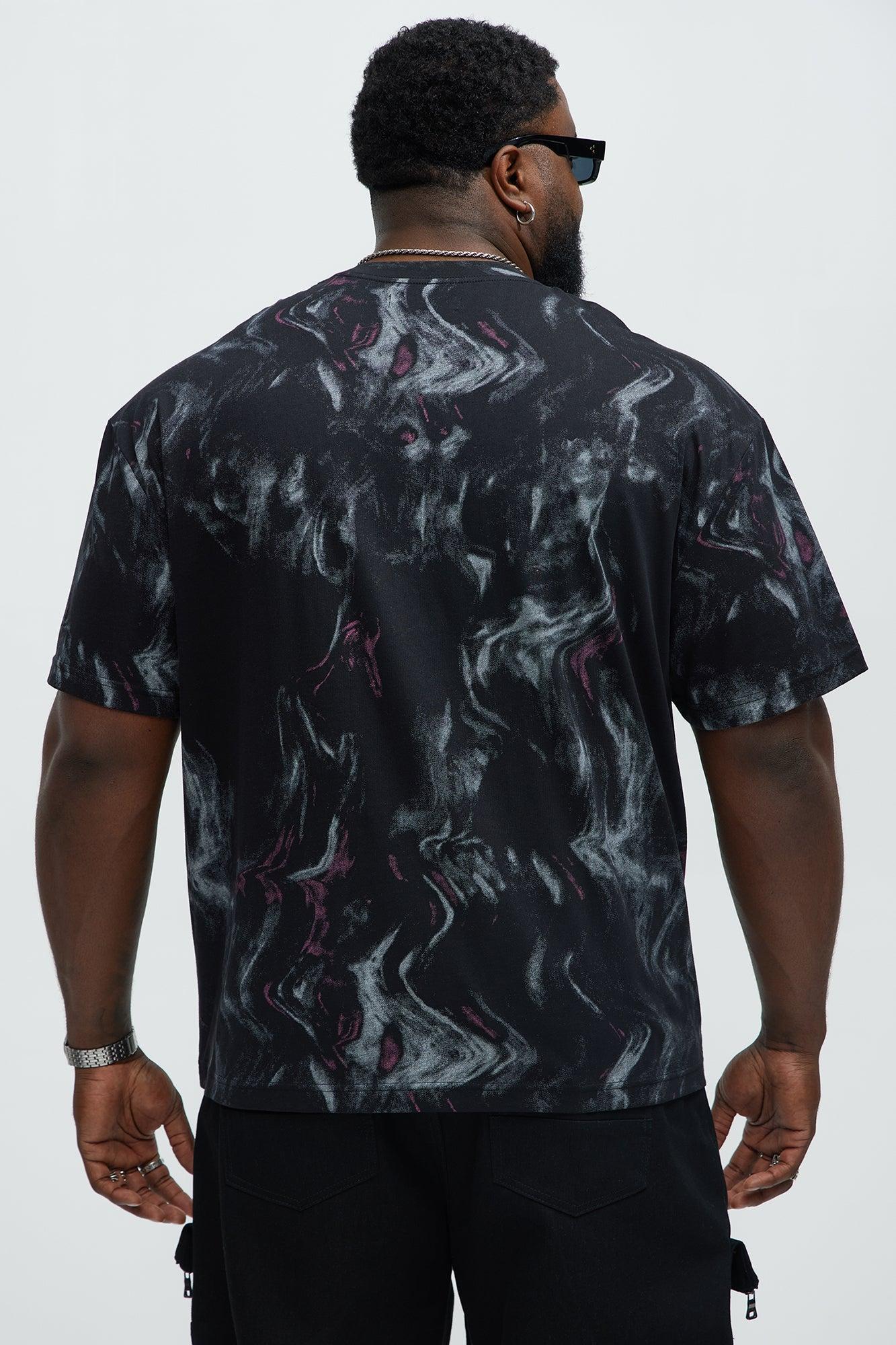 Marble Print Relaxed Tee - Black/combo Product Image