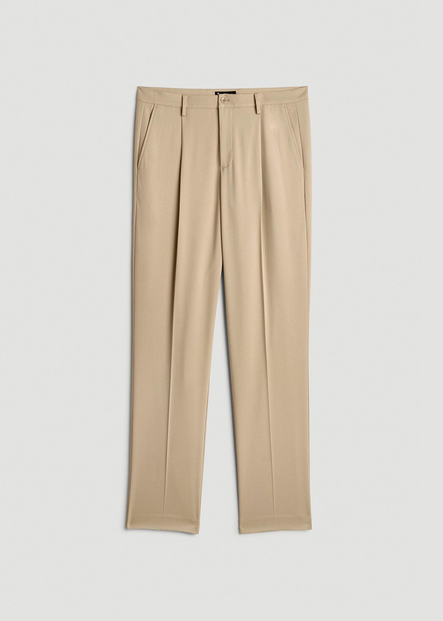 Relaxed Pleated Trousers for Tall Men in Light Khaki Male Product Image