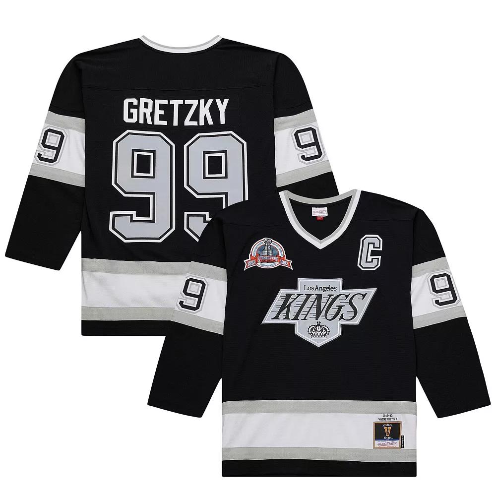Men's Mitchell & Ness Wayne Gretzky Black Los Angeles Kings Big & Tall 1992/93 Blue Line 2.0 Jersey, Size: 5XLT, Kgs Black Product Image