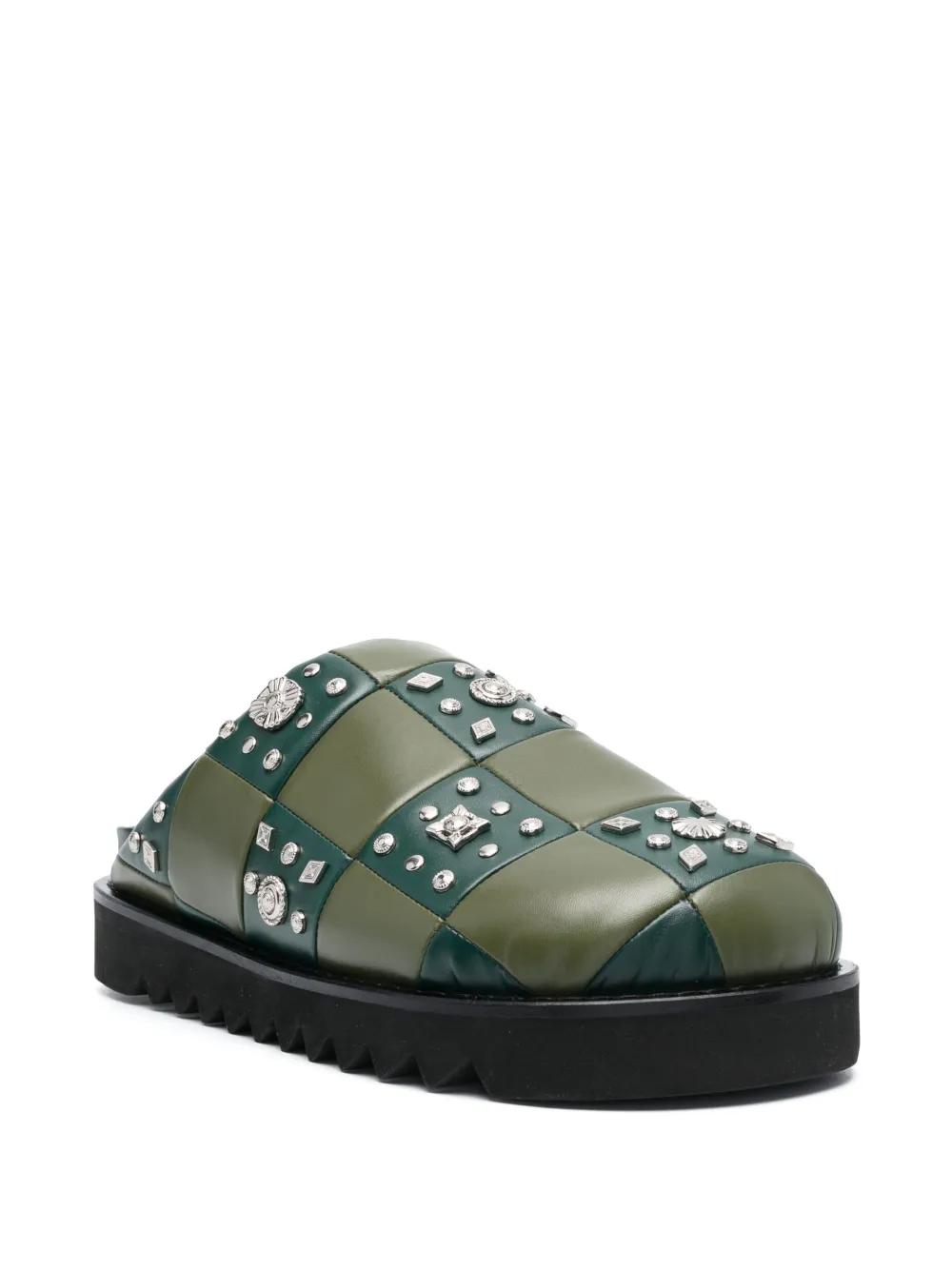 checkerboard-pattern leather slides   Product Image