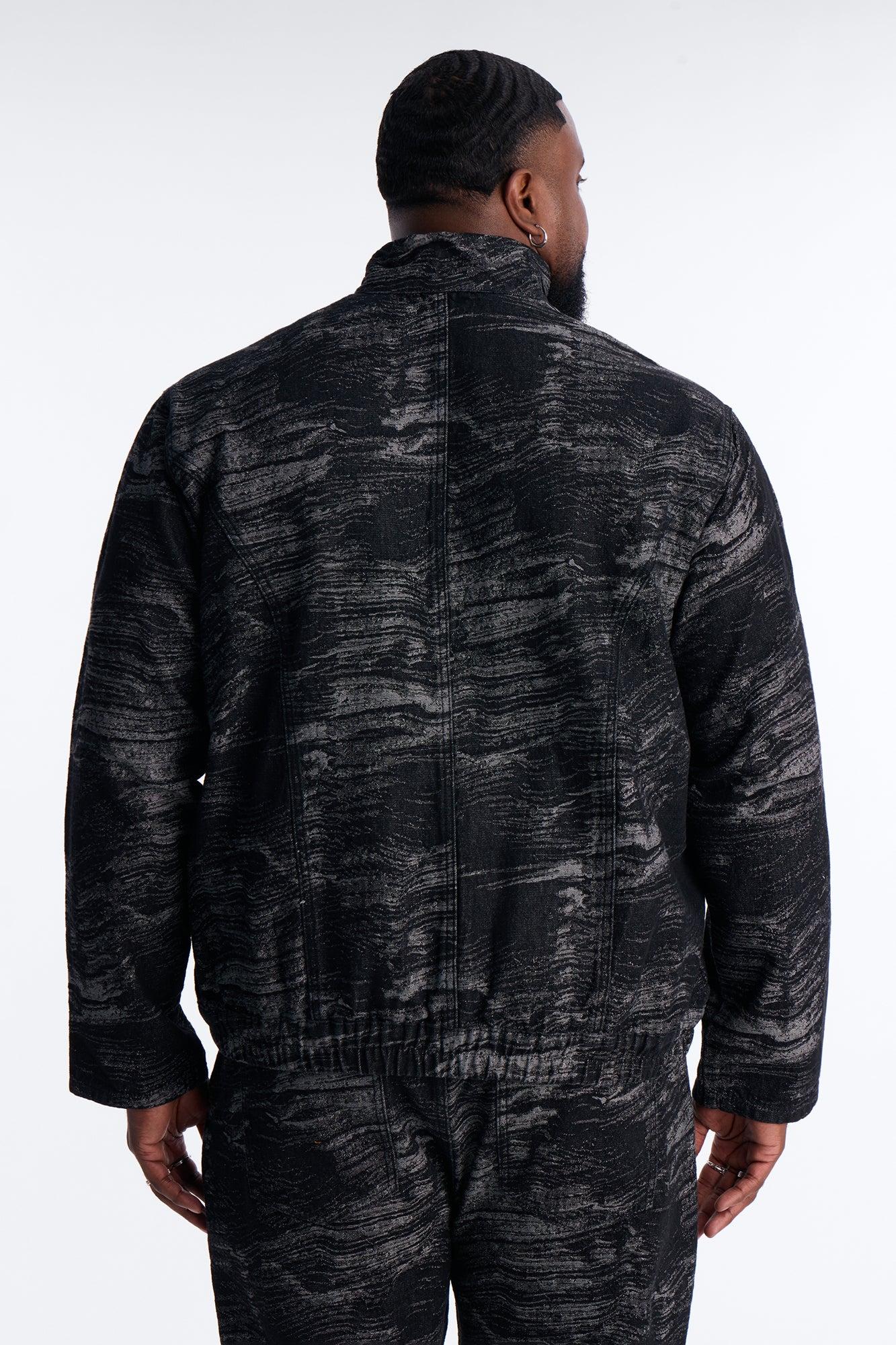 Jacquard Waves Denim Jacket - Black Wash Male Product Image