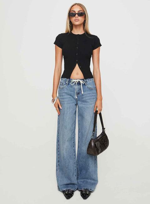 Mellowed Out Low Rise Straight Leg Jeans Mid Blue Product Image