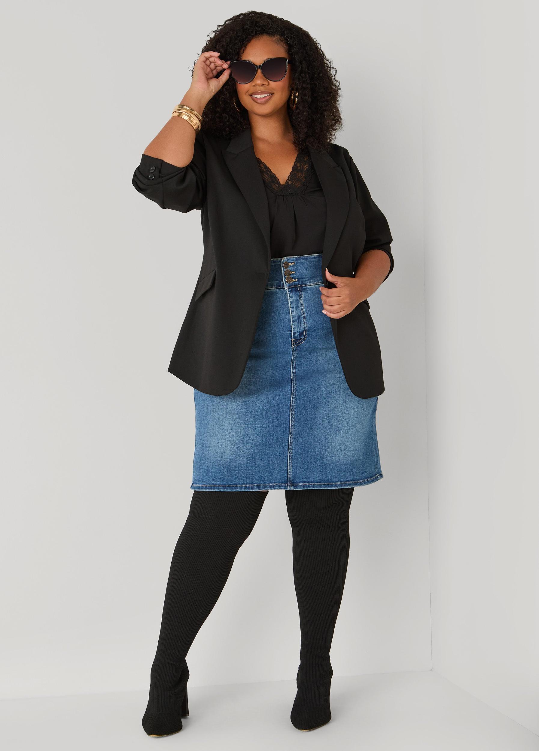 Plus Size Stretch Denim Pencil Skirt Ashley Stewart Product Image