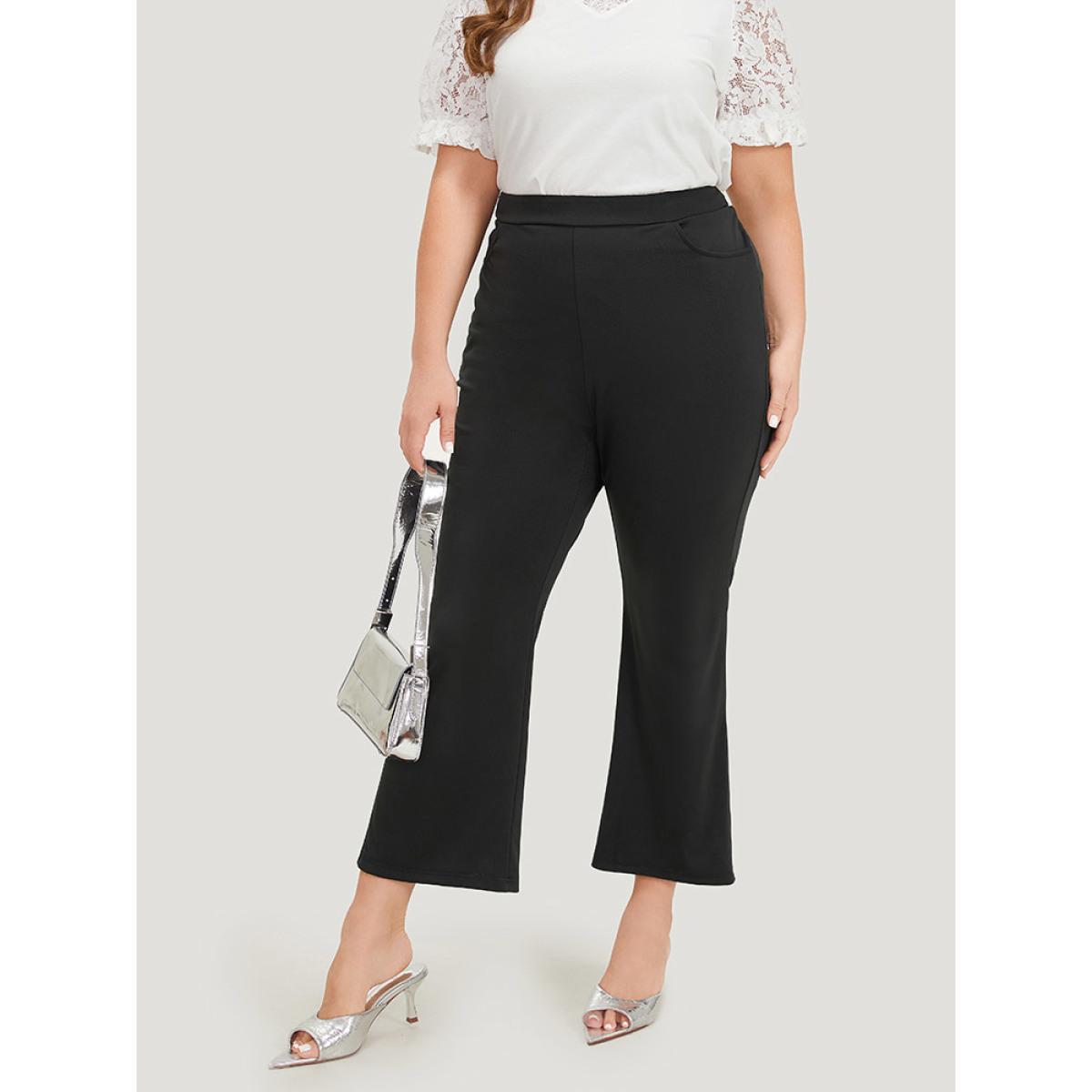 Plus Size Solid Elastic Waist Slant Pocket Bootcut Pants Women Black Office High Rise Work Pants BloomChic 22-24/3X Product Image