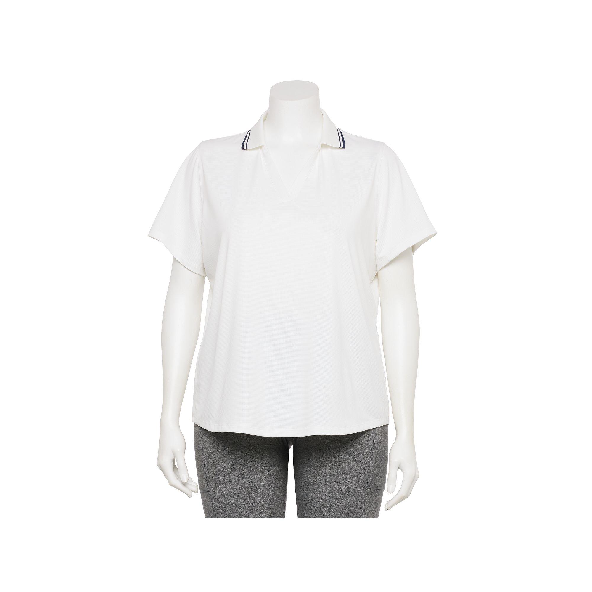 Plus Size Tek Gear® Grid Mesh Piping Detail Polo, Women's, Size: 4XL, Modern White Product Image