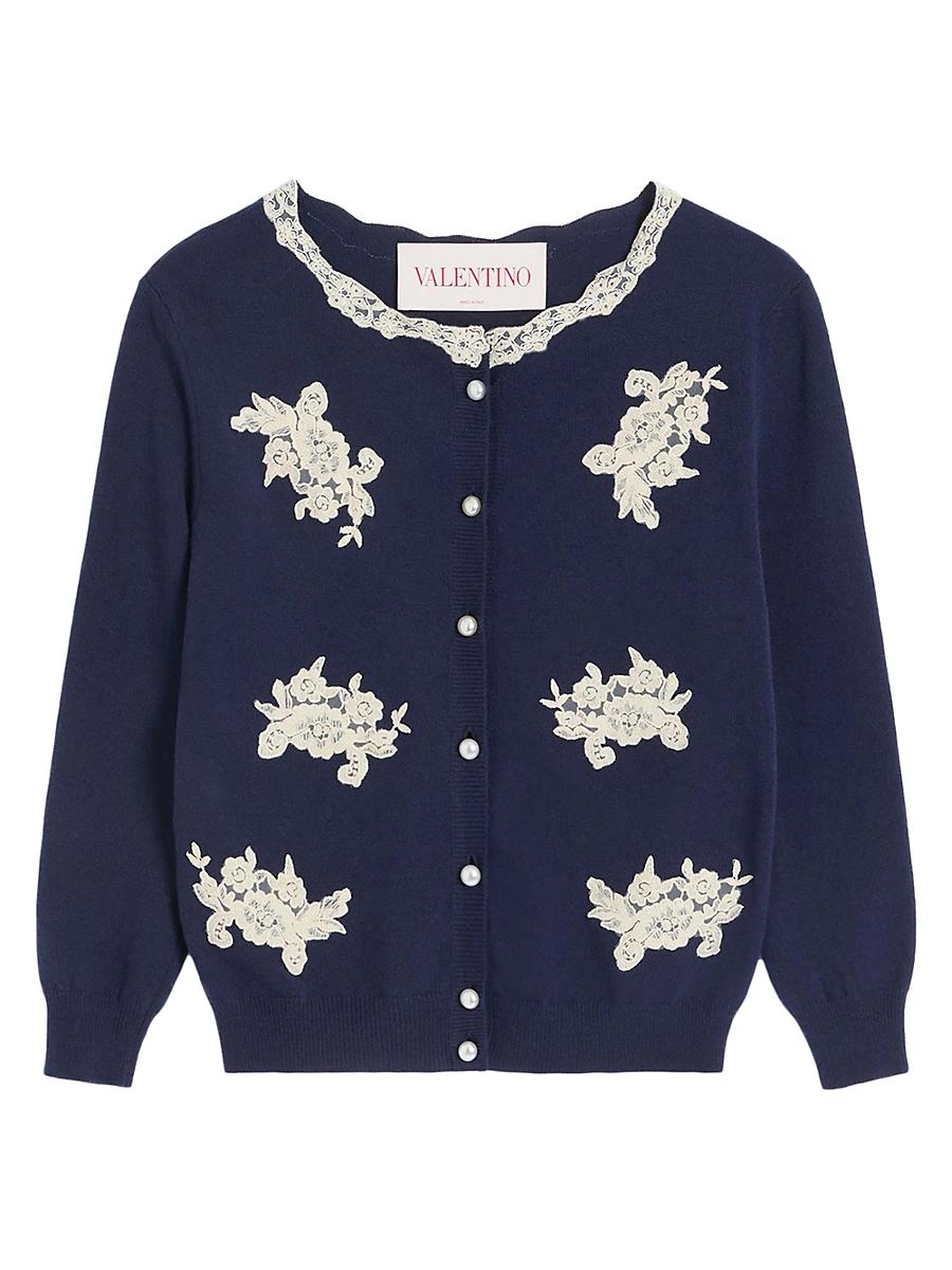 Womens Embroidered Wool and Lace Cardigan Product Image