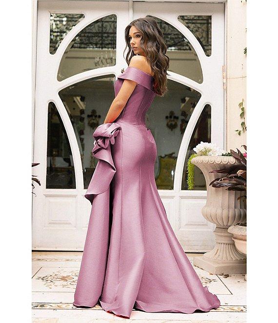Terani Couture Off-the-Shoulder Ruffle Front Mikado Gown Product Image