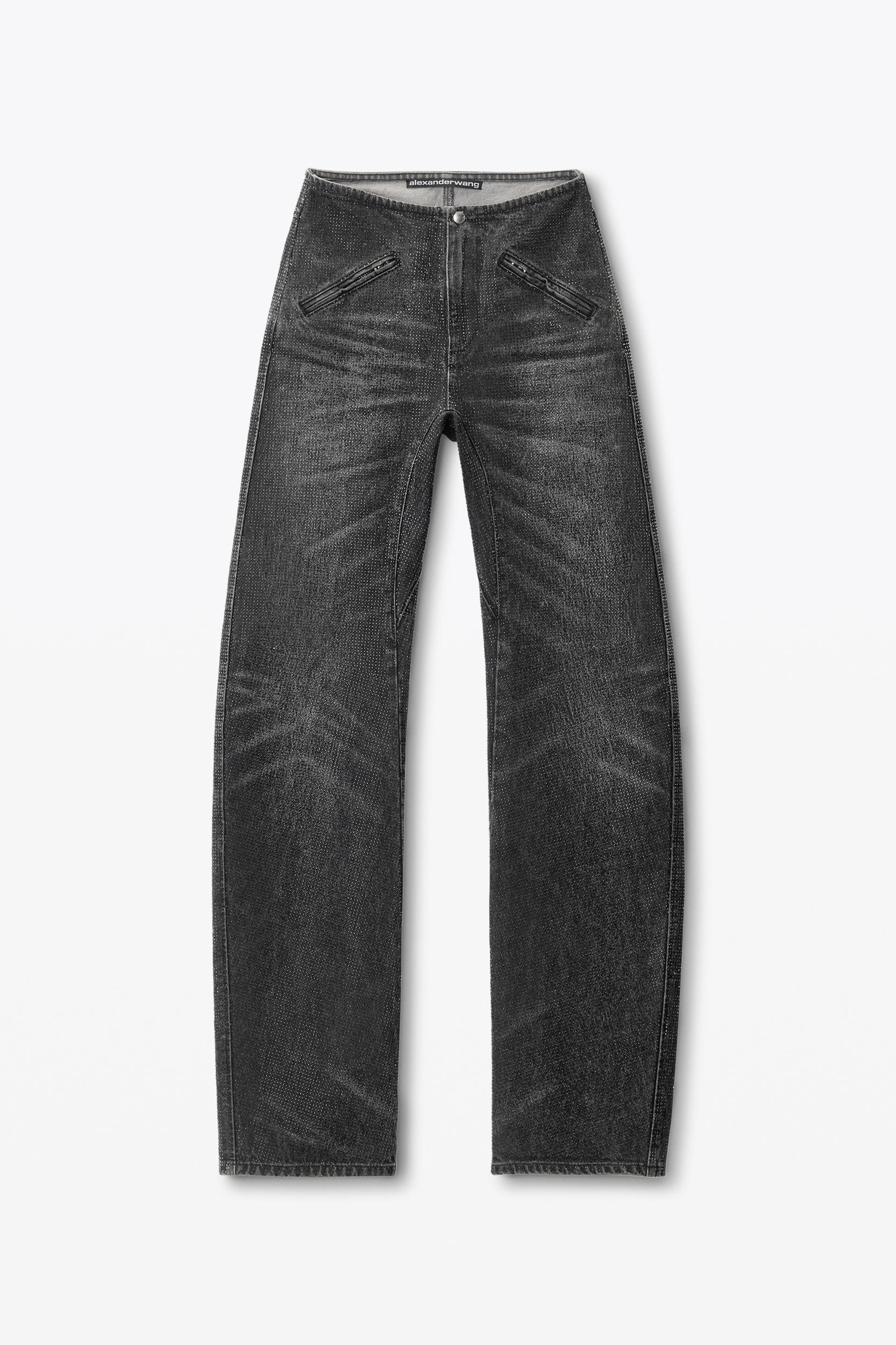 Clear Crystal Hotfix Moto Pant In Cotton Denim Product Image