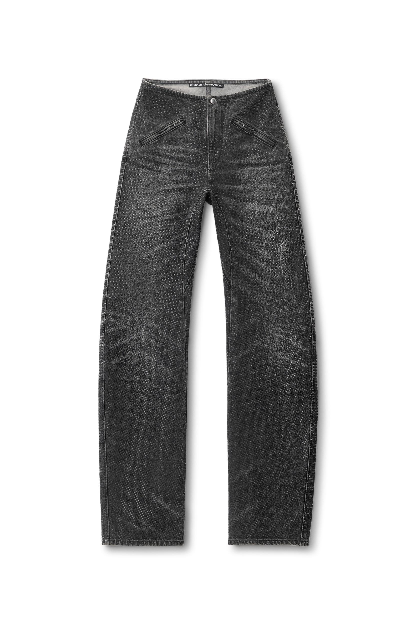 Clear Crystal Hotfix Moto Pant In Cotton Denim Product Image