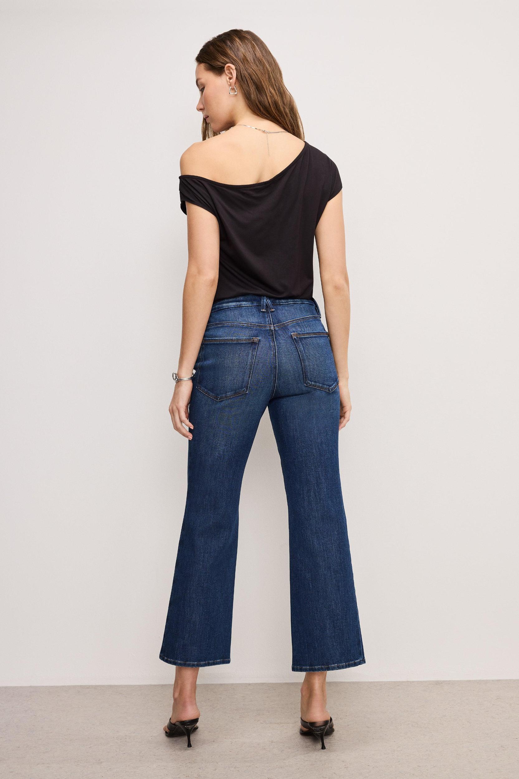 SOFT TECH GOOD LEGS CROPPED MINI BOOT JEANS | INDIGO977 Product Image