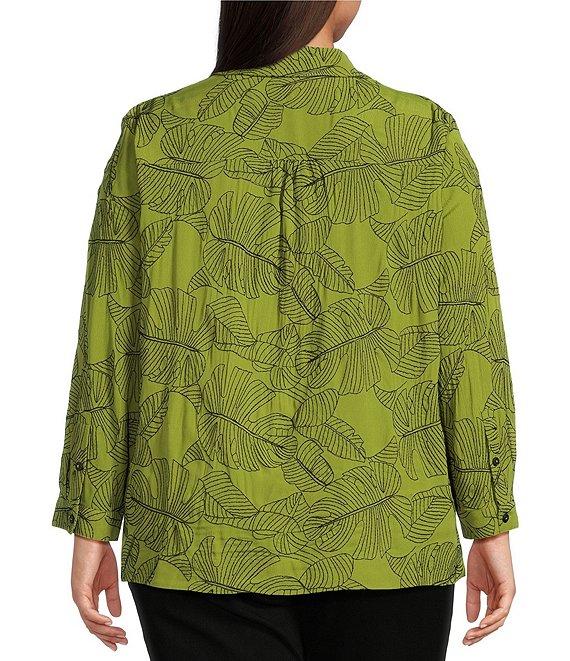 Ali Miles Plus Size Woven Allover Floral Embroidered Point Collar Long Sleeve Button Front Tunic Product Image
