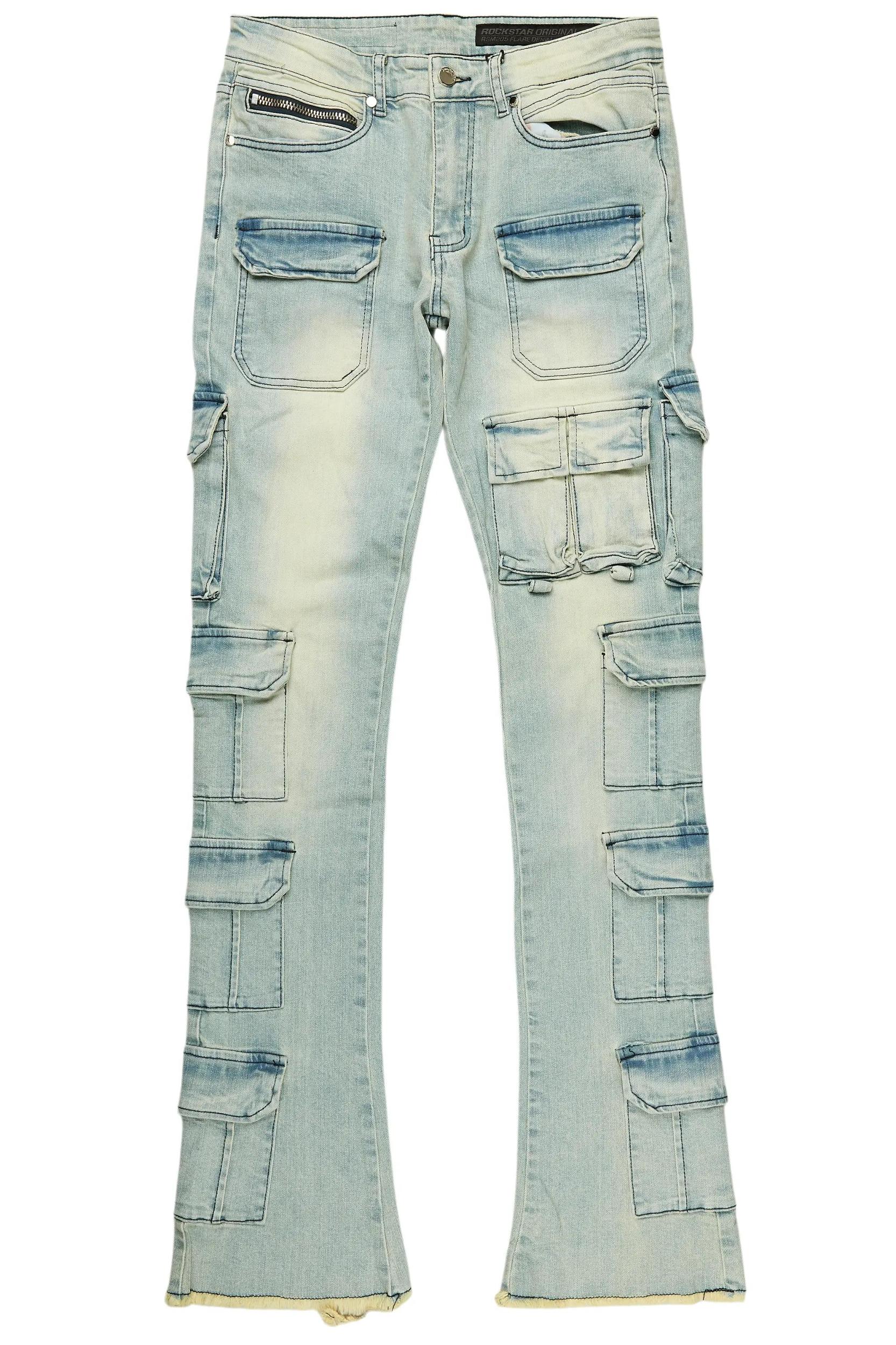 Valery Blue Stacked Flared Cargo Jean Male Product Image