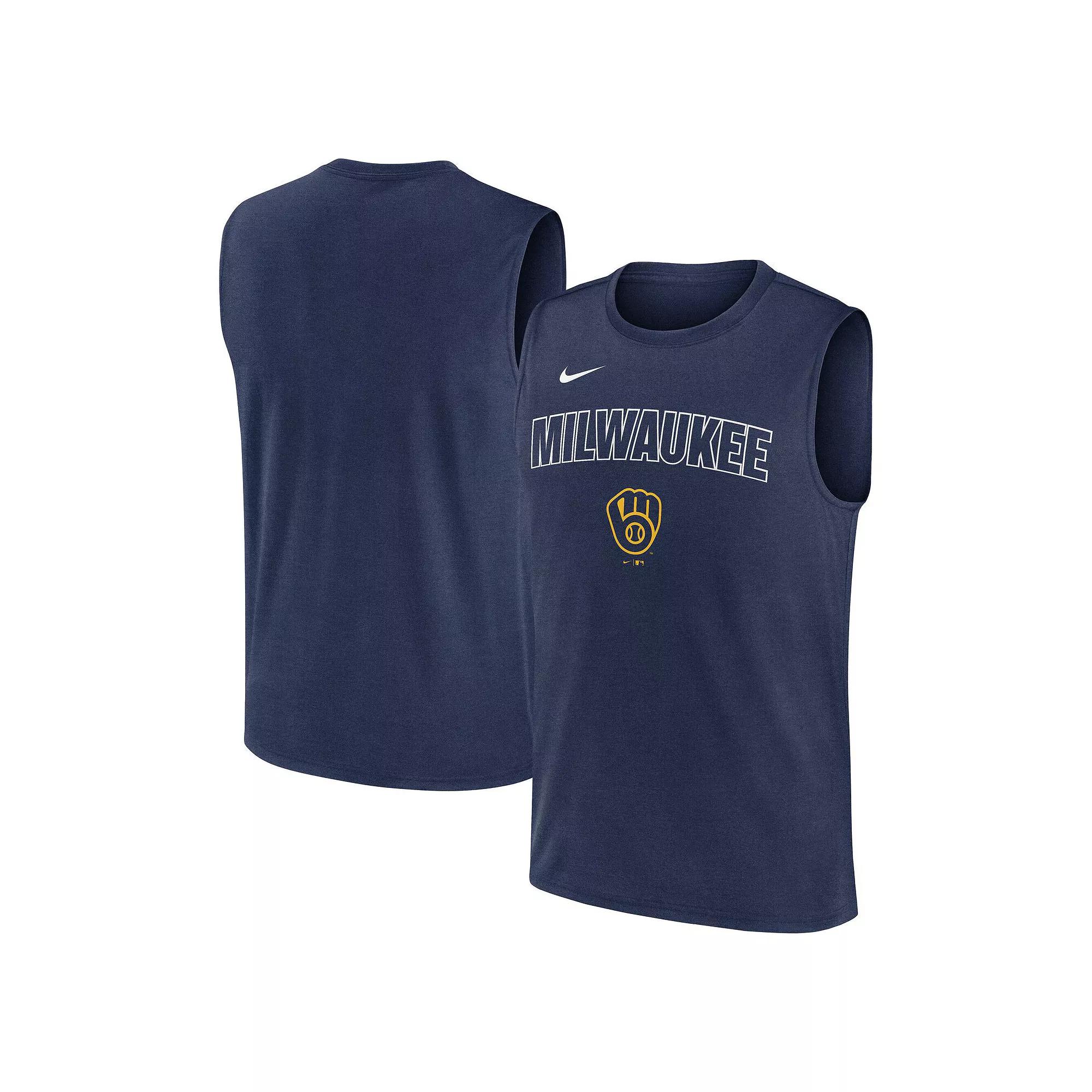 Men's Nike Navy Milwaukee Brewers Knockout Performance Muscle Tank Top,  Product Image