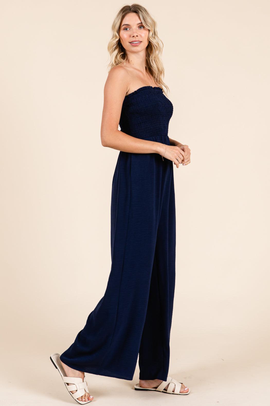 Strapless Smocked Wide-Leg Jumpsuit 1-Piece Outfit Product Image