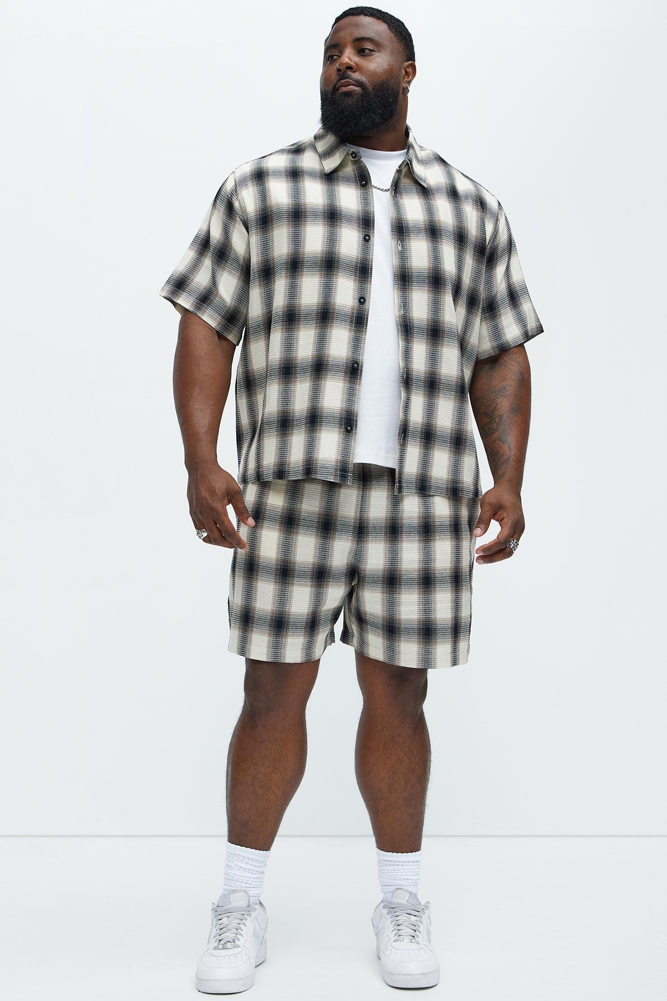Plaid Waffle Texture Shorts - Black/combo Product Image